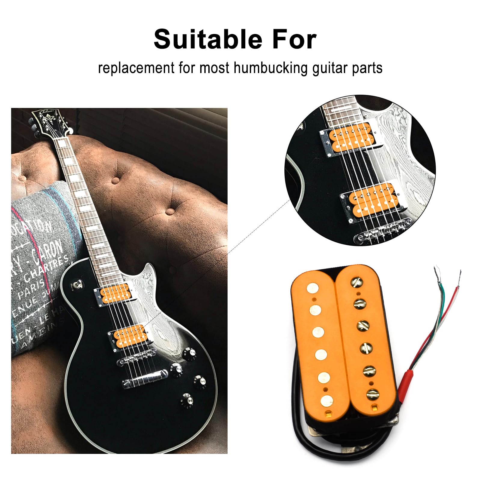 SAPHUE Alnico 5 Electric Guitar Pickup Humbucker Double Coil Pickup Alnico V Guitar parts (Orange)