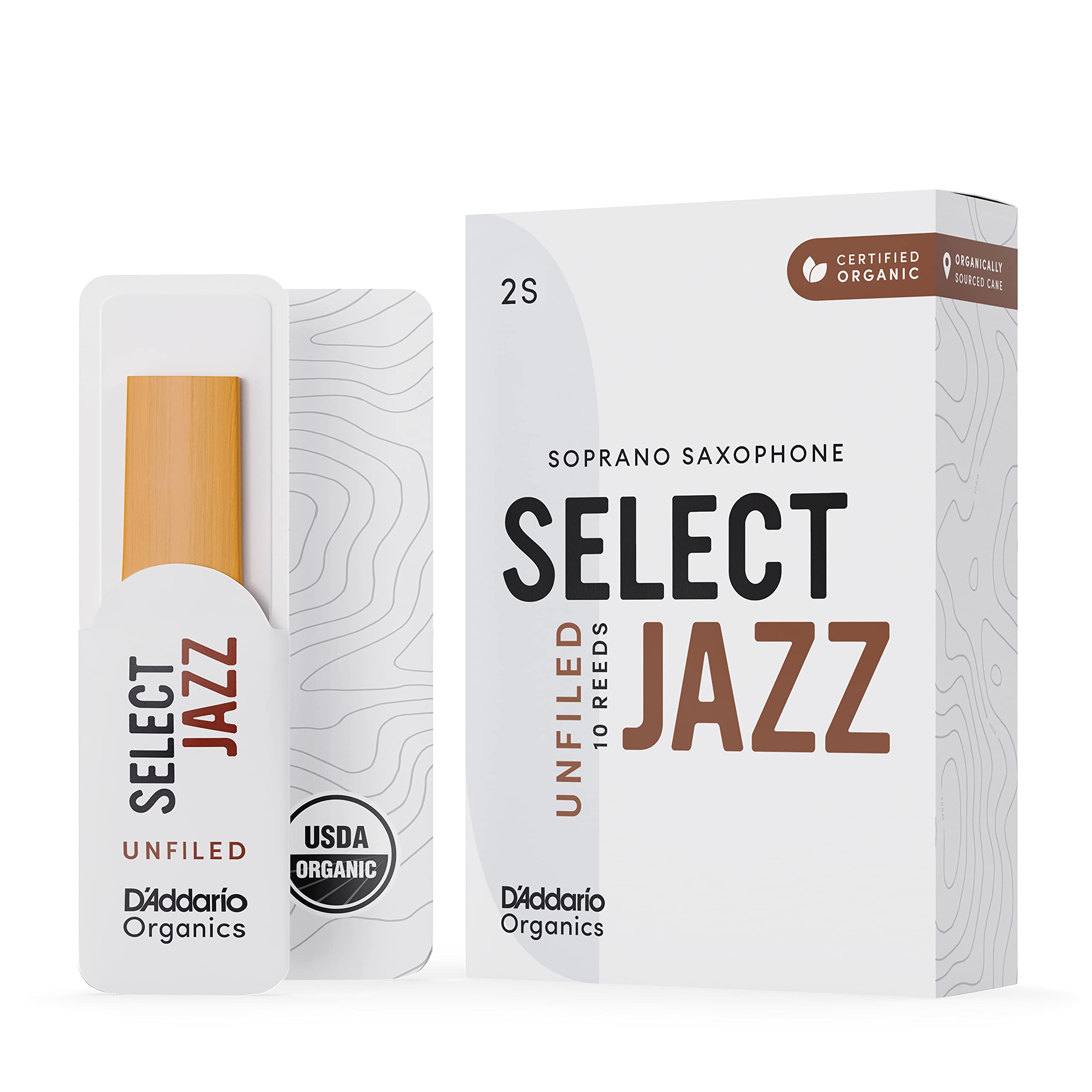 DAddario Organic Select Jazz Soprano Saxophone Reeds - Unfiled, Soft, Strength 2, 10-Pack