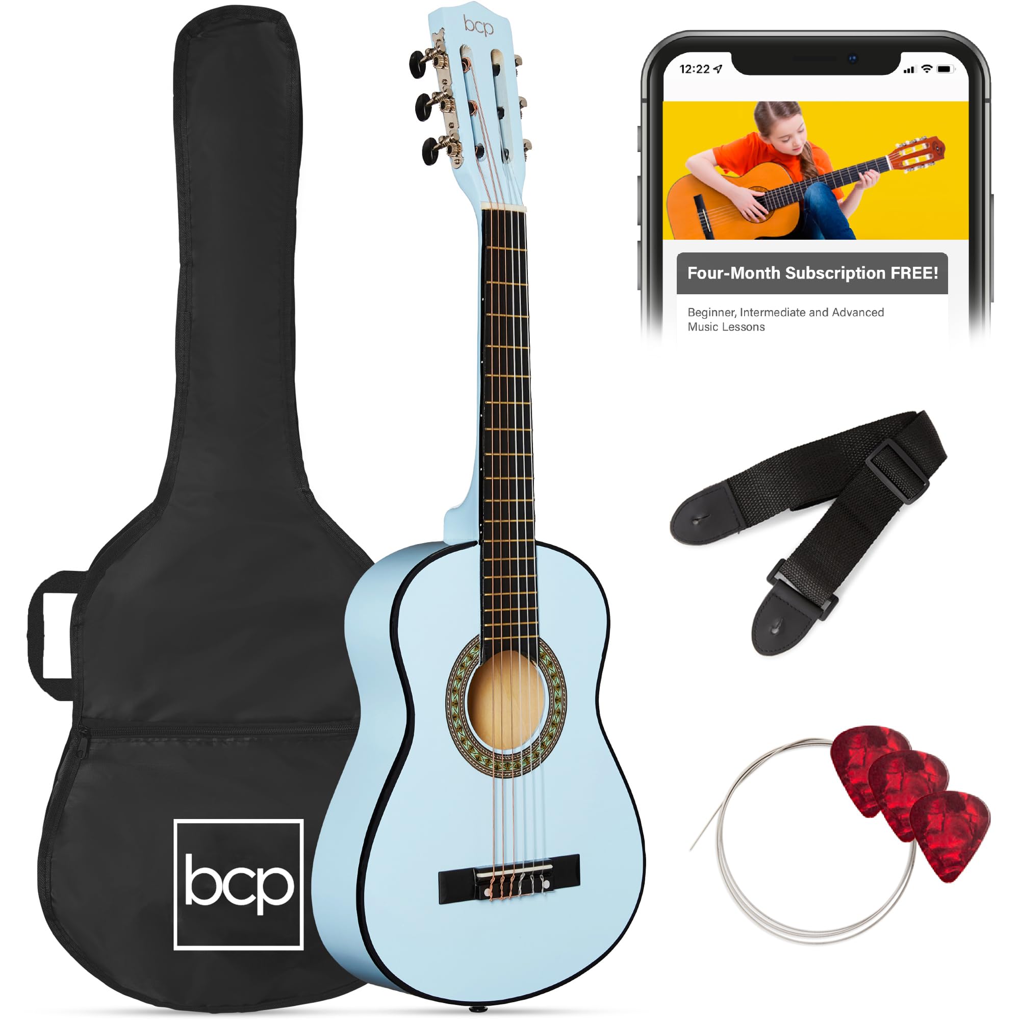Best Choice Products 30in Kids Acoustic Guitar, All-in-One Beginner Starter Kit w/Strap, Case, Extra Strings, Rosette Inlay - Li