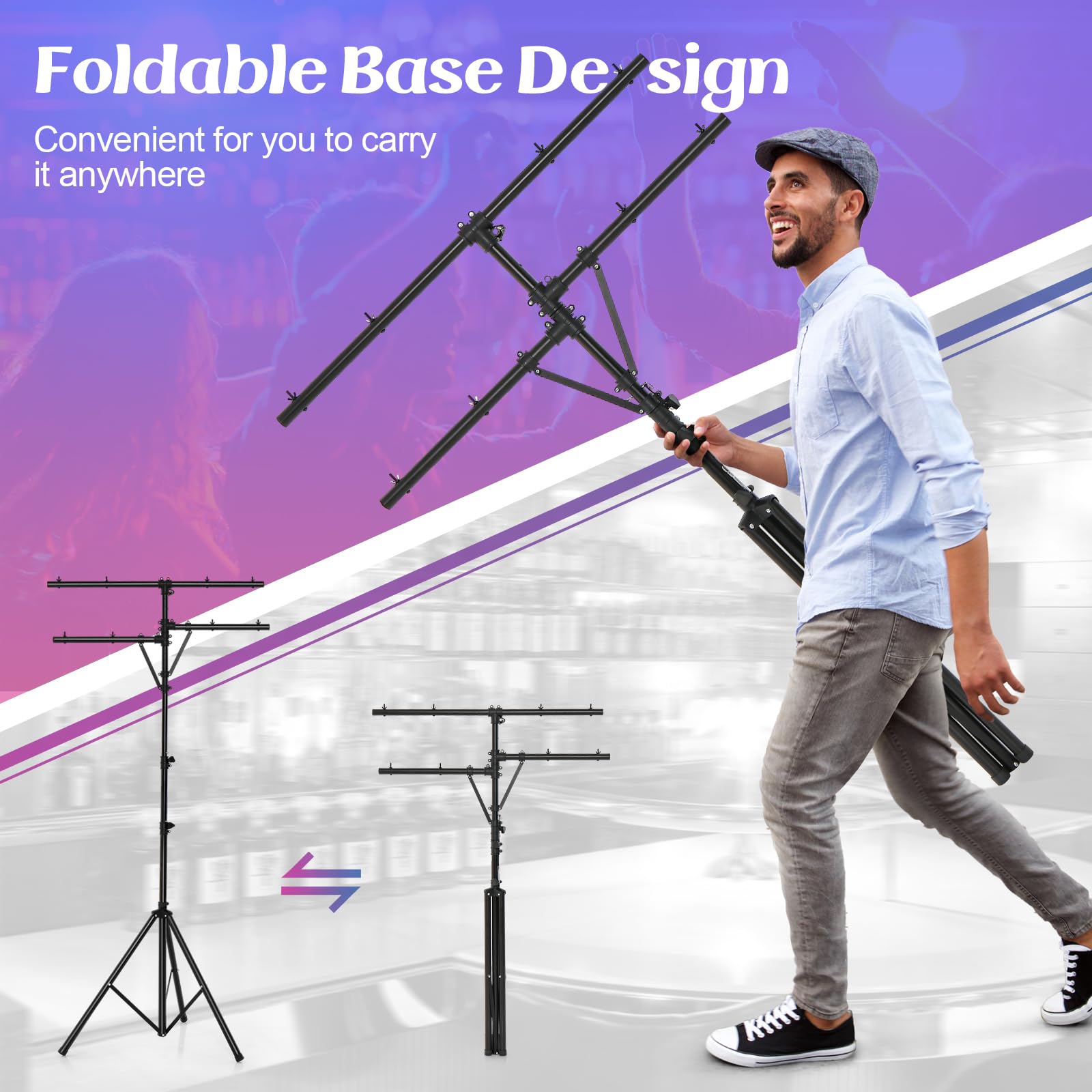 S AFSTAR Pro Audio Tripod, Multi Arm Tripod w/ 6.1-11.5 FT Adjustable Height, Portable T Bar Lighting Stand w/ 100 LBS Capacity,