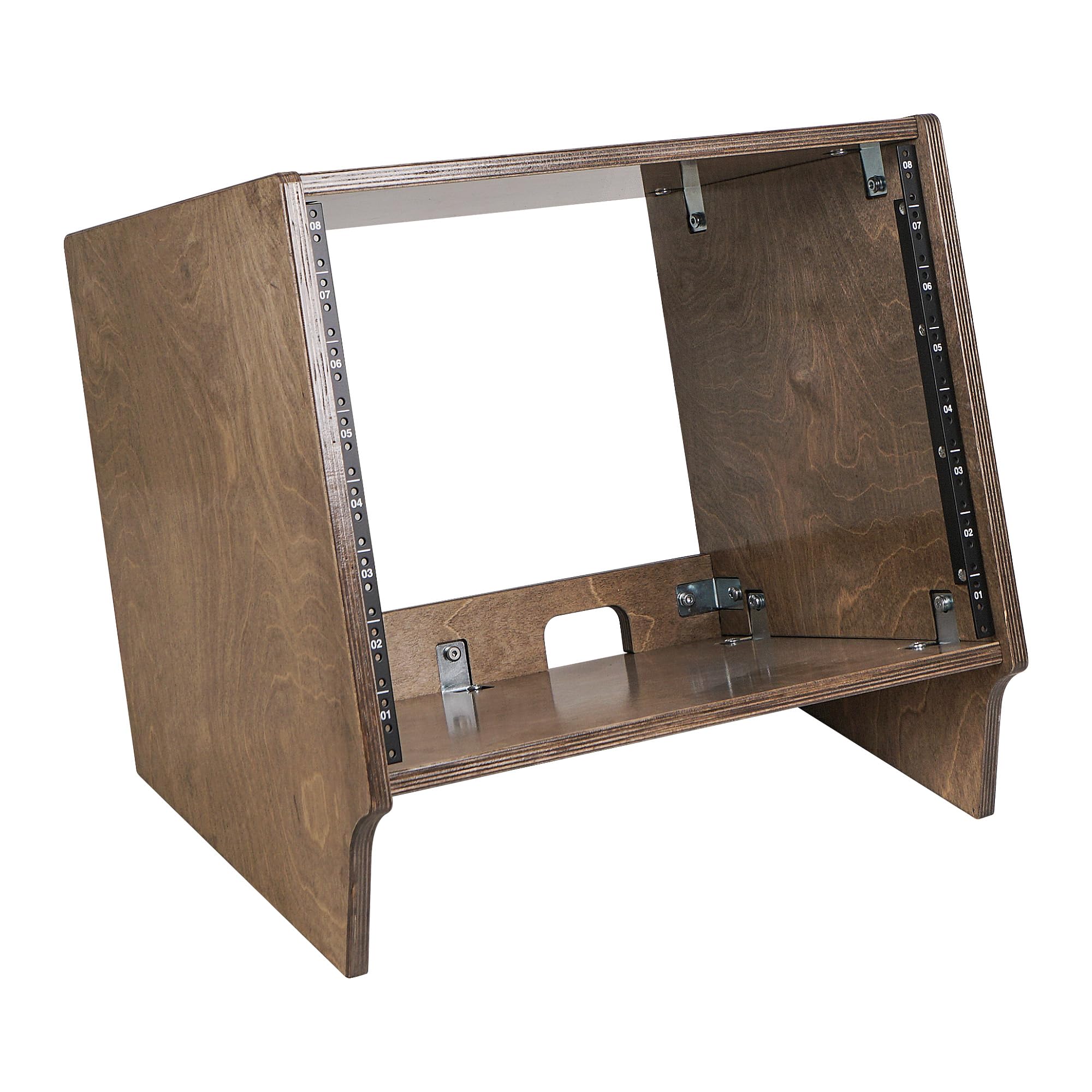 Sound Town DIY 8U Angled Desktop Turret Studio Rack with Solid Baltic Birch Plywood, Weathered Brown, Assembly Required (SDRK-8S