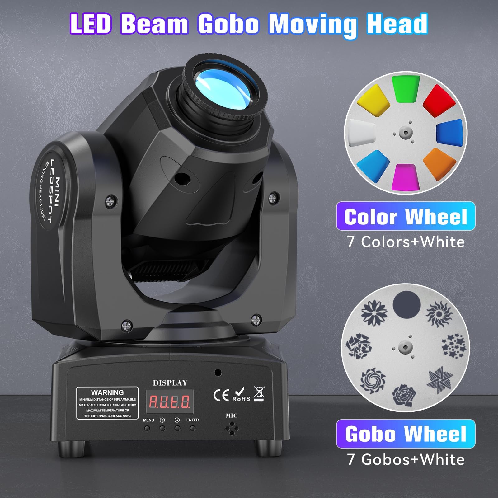 2PCS 60W LED Moving Head Light Stage Lights with Remote Control 8 GOBO 8 Pattern Spotlight by DMX Controlled 11 Channel with Sou