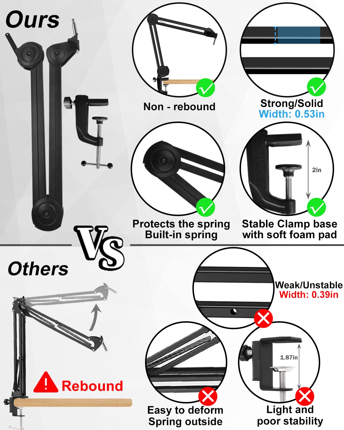 Boseen Microphone Boom Arm Stand with Pop Filter for Shure MV7, Heavy Duty Adjustable Suspension Boom Scissor Mic Stand with Mic
