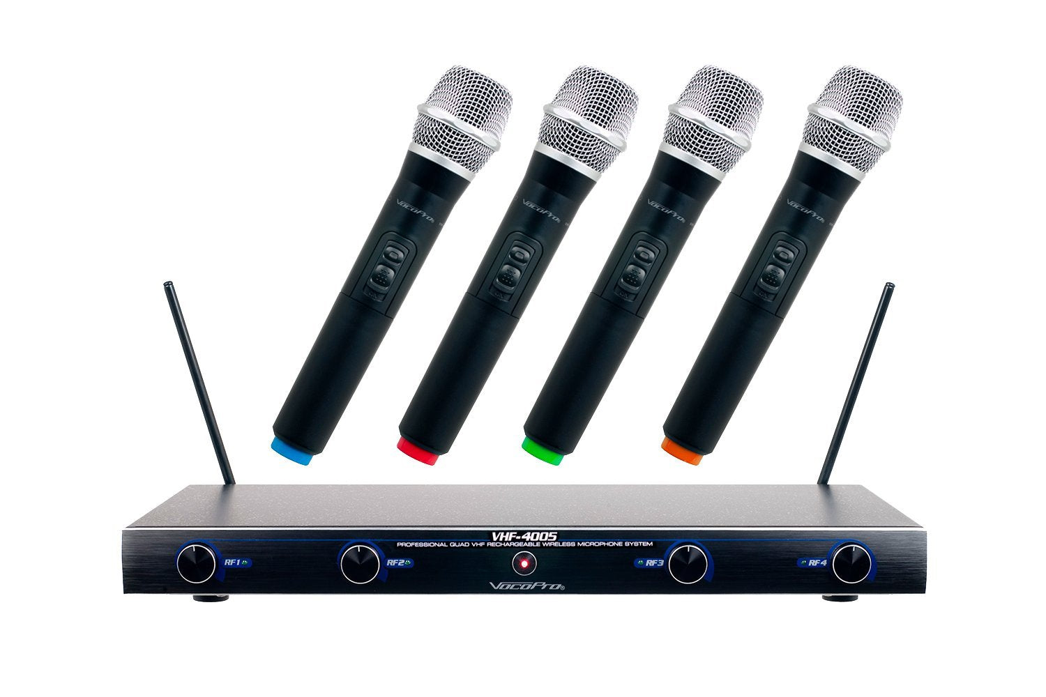Four Channel Rechargeable VHF Wireless Microphone System w/Rechargers and Rechargable Batteries Frequency-2