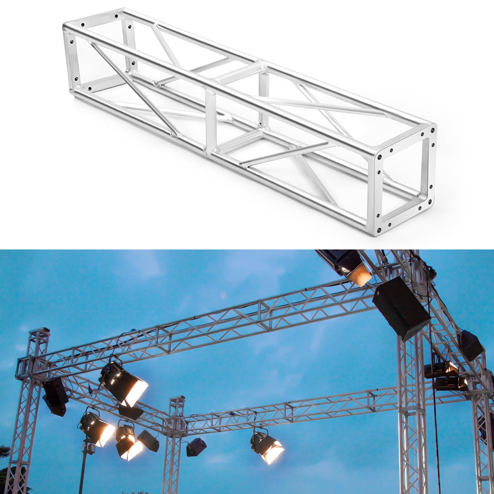 Tandefio Square 8 x 8 Box Truss Silver Trussing Aluminum Lighting Stage Truss with Hardware, 500 Pounds Load Capacity(1 Meter/ 3