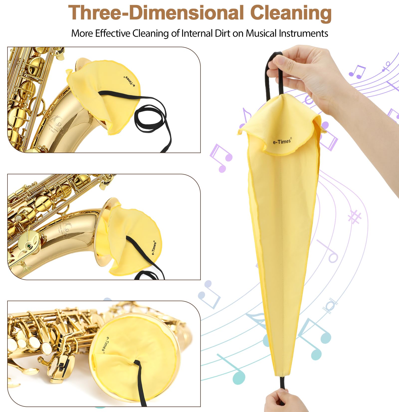 Saxophone Cleaning Cloth Kit, for Alto Tenor Soprano Sax and Other Wind & Woodwind Instruments, Including 1 * Cleaning Cloth and