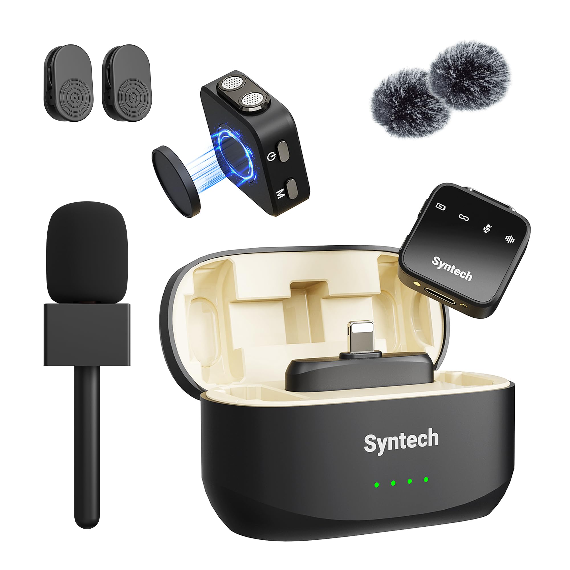 Syntech Wireless Lavalier Microphone for iPhone & Android, 2 in 1 Plug-Play Mini Mic with Noise Cancelling, 40H Battery with Cha