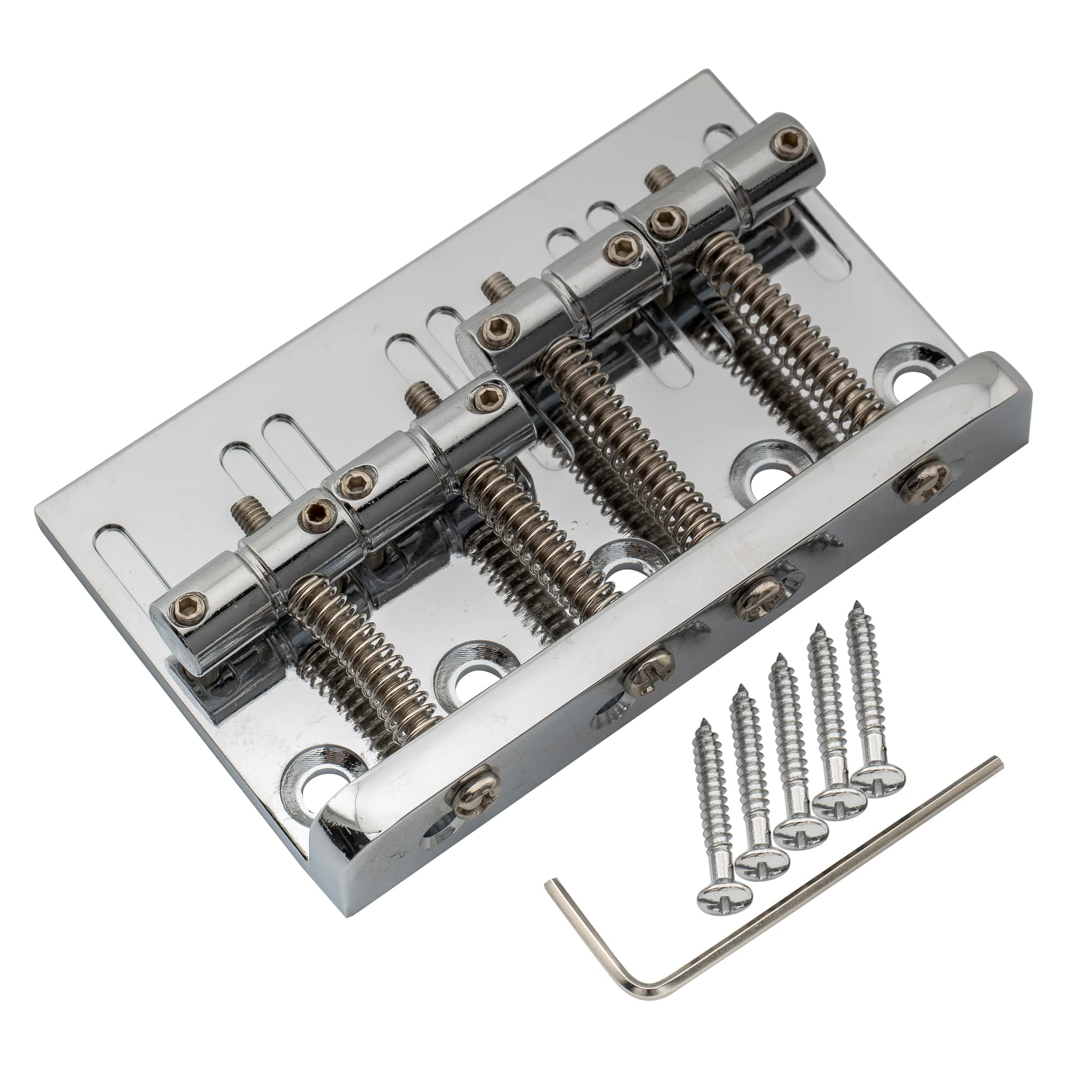 Musiclily 4 String Hardtail Bass Guitar Bridge for Fender Precision Jazz Bass PB JB Style Bass, Chrome