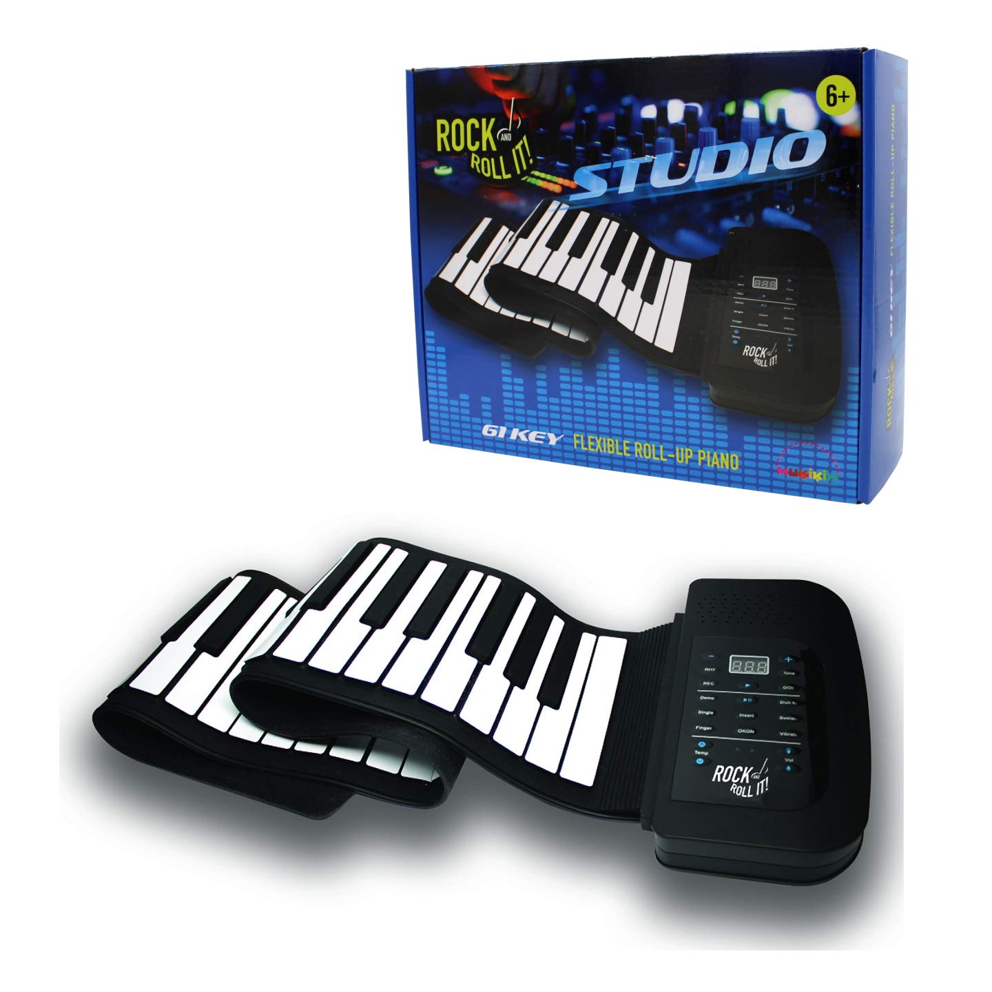 Rock and Roll It - Studio Piano. Roll Up Flexible USB MIDI Piano Keyboard for Kids & Adults. 61 Keys Portable Controller Keyboar