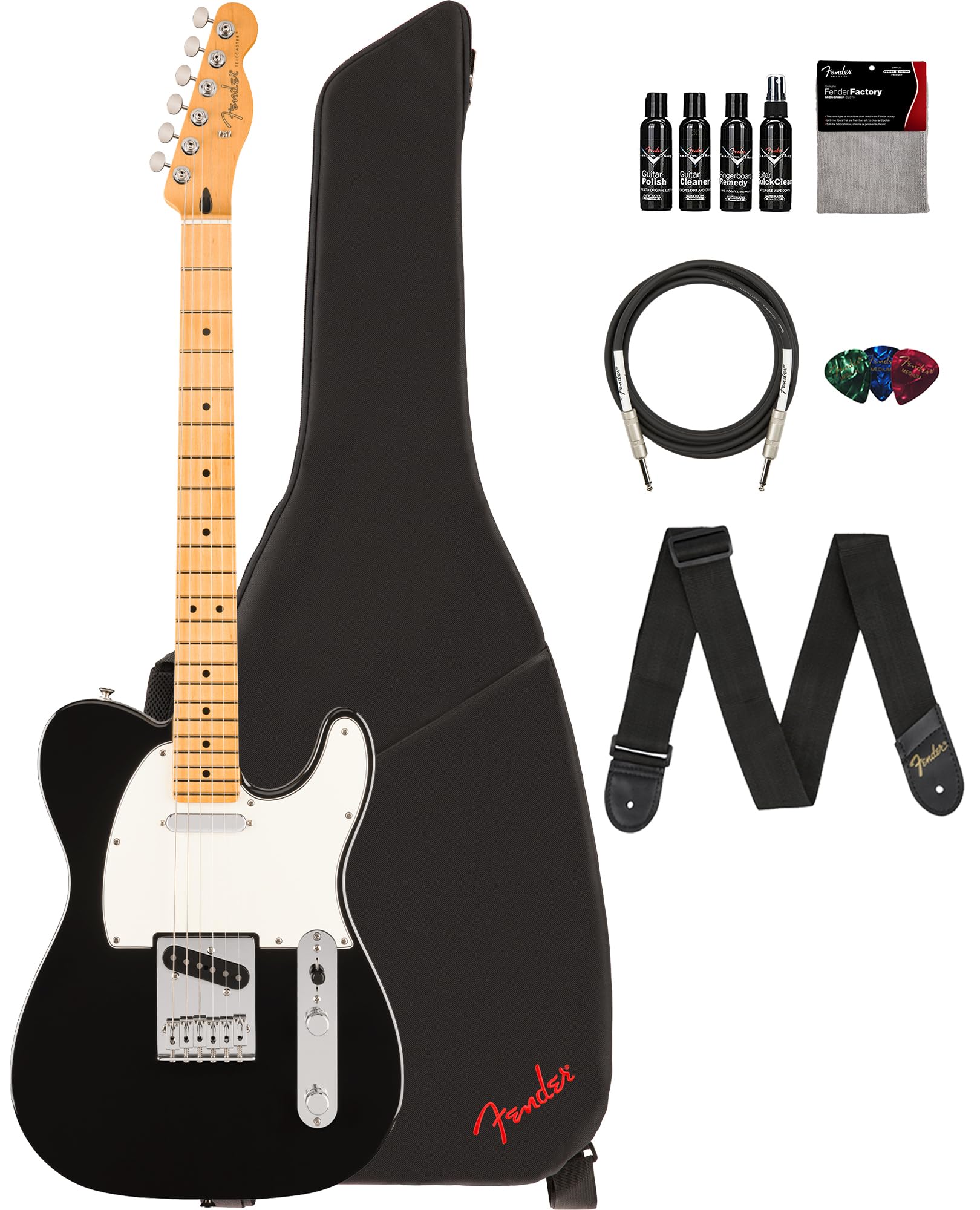 Fender Player Ii Telecaster - Black Bundle With Gig Bag, Strap, Cable, 3-Pack Picks And Guitar Cleaning Kit