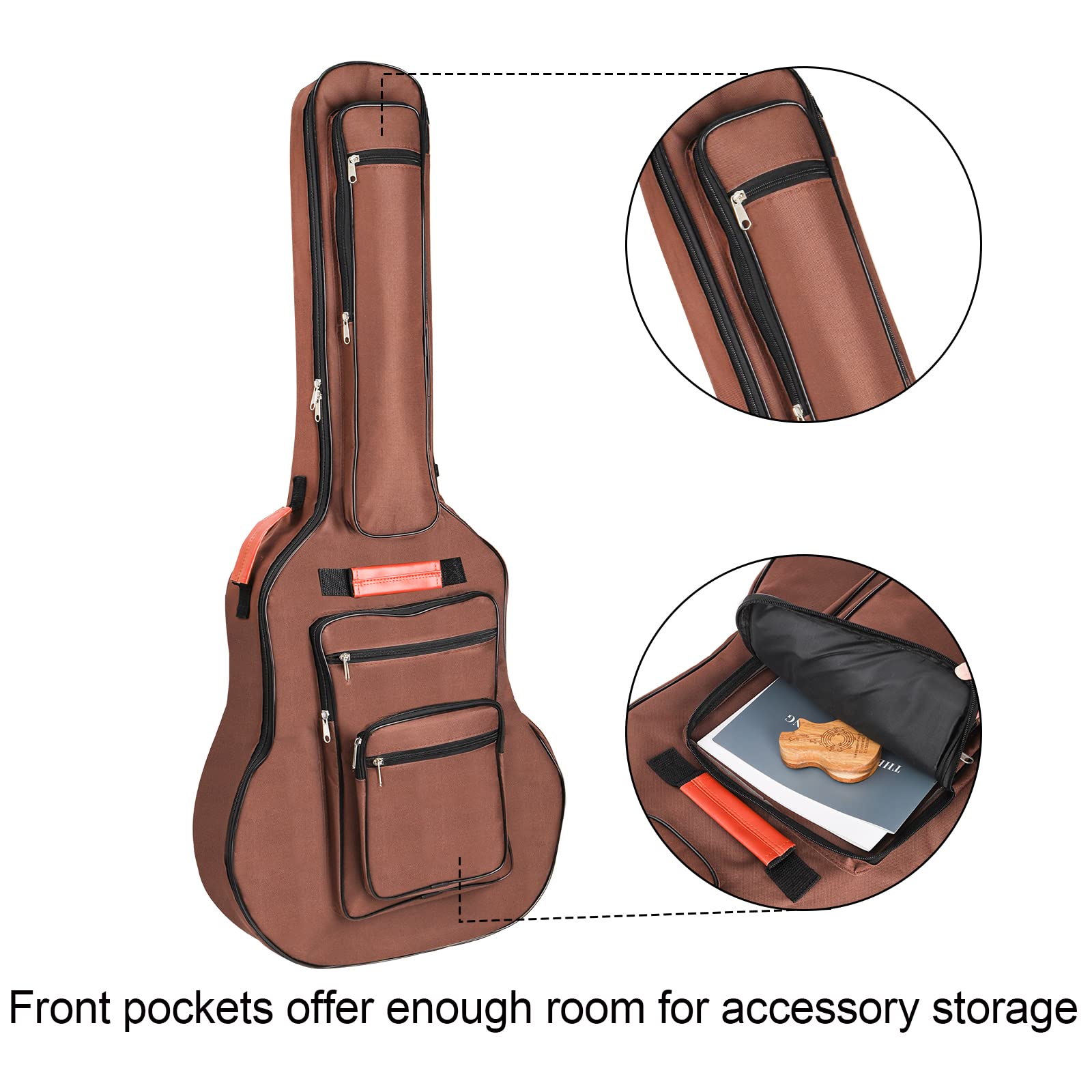 Bekith Acoustic Guitar Bag 40 41 42 Inches, 6 Pockets Guitar Case Waterproof Oxford Cloth Thick Sponge Pad, Dual Adjustable Shou