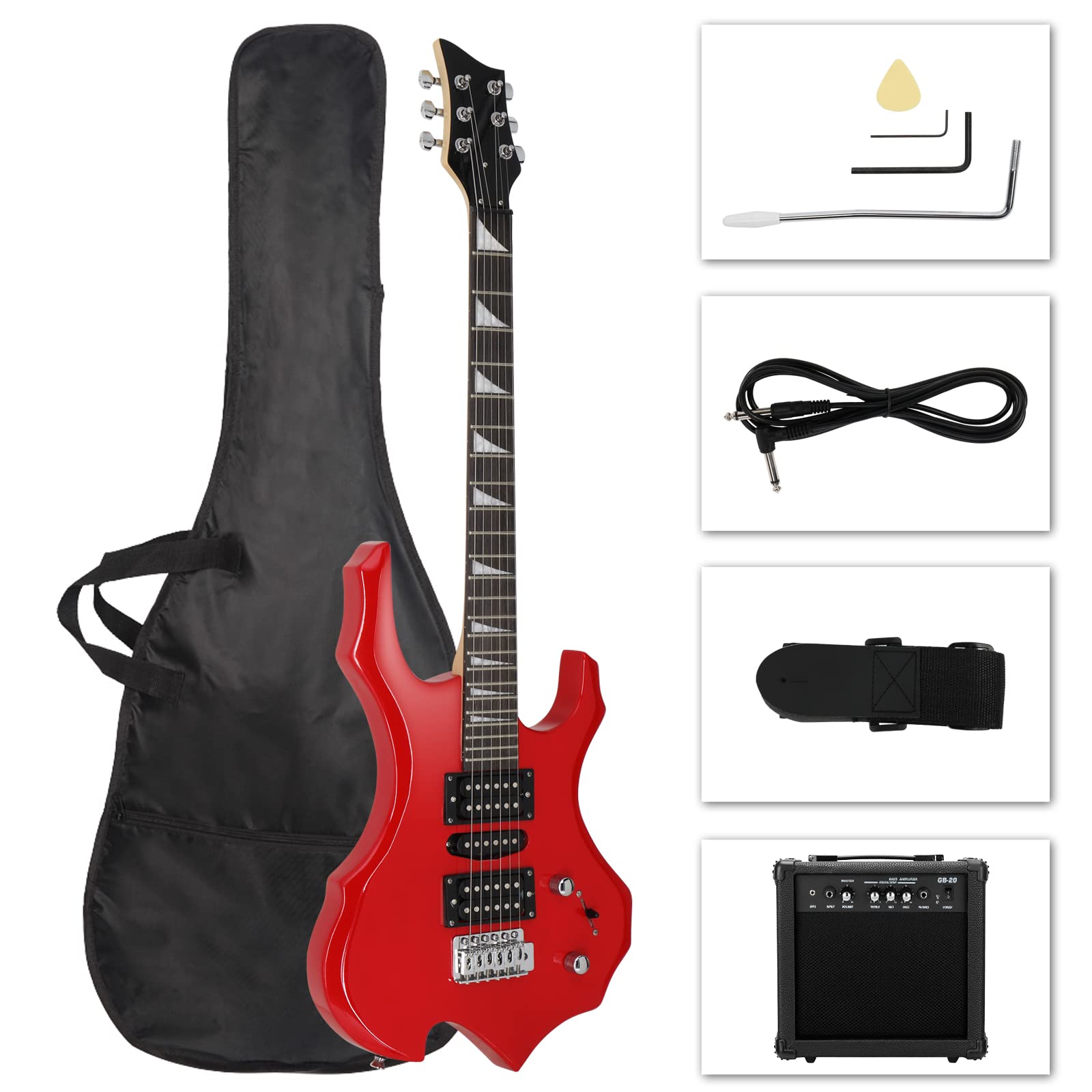 Ktaxon Burning Fire Design Electric Guitar Kit, 36-Inch Hsh Pickup Electric Guitar Beginner Guitar Set With Amplifier, Rosewood