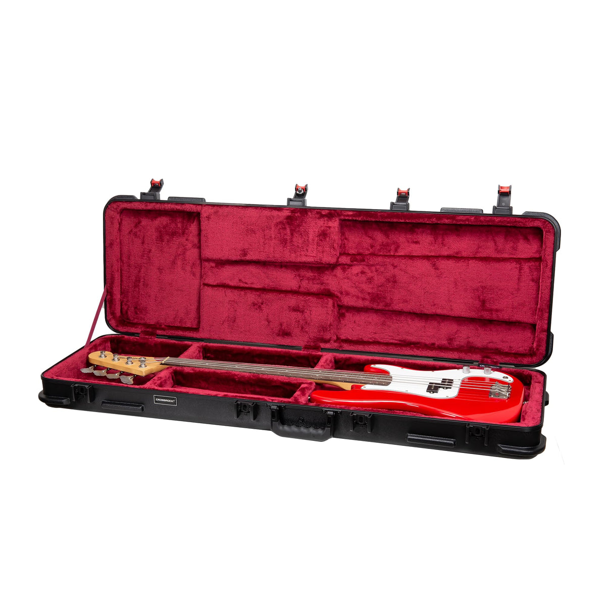 Crossrock Abs Bass Guitar Flight Case For Fender Jazz & Precision | Black Matte Finish, Burgundy Velvet Interior, Tsa Lock - Pre