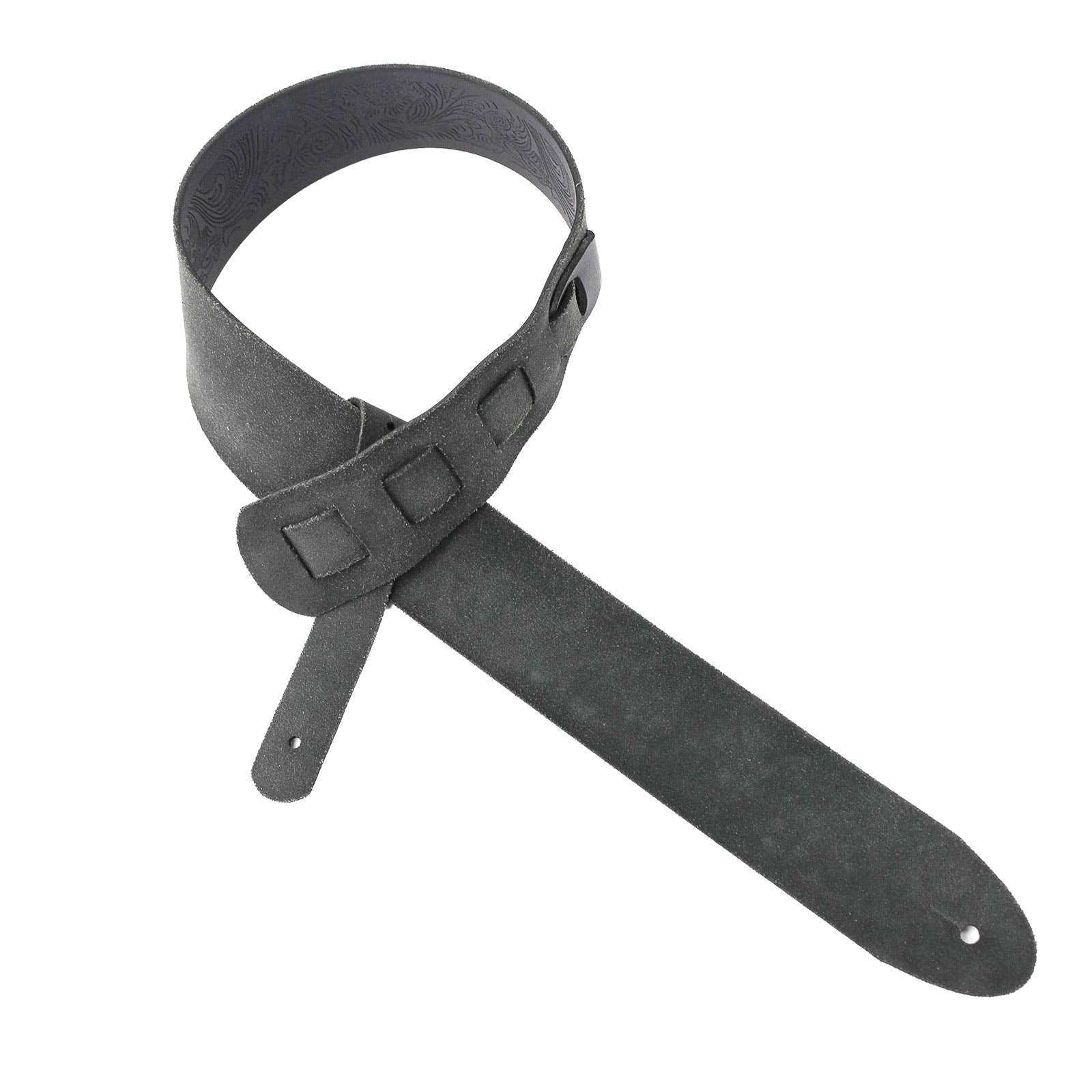 Walker & Williams SP-74 Soft Black Premium Thick Italian Leather Guitar Strap Live Oak Tooling