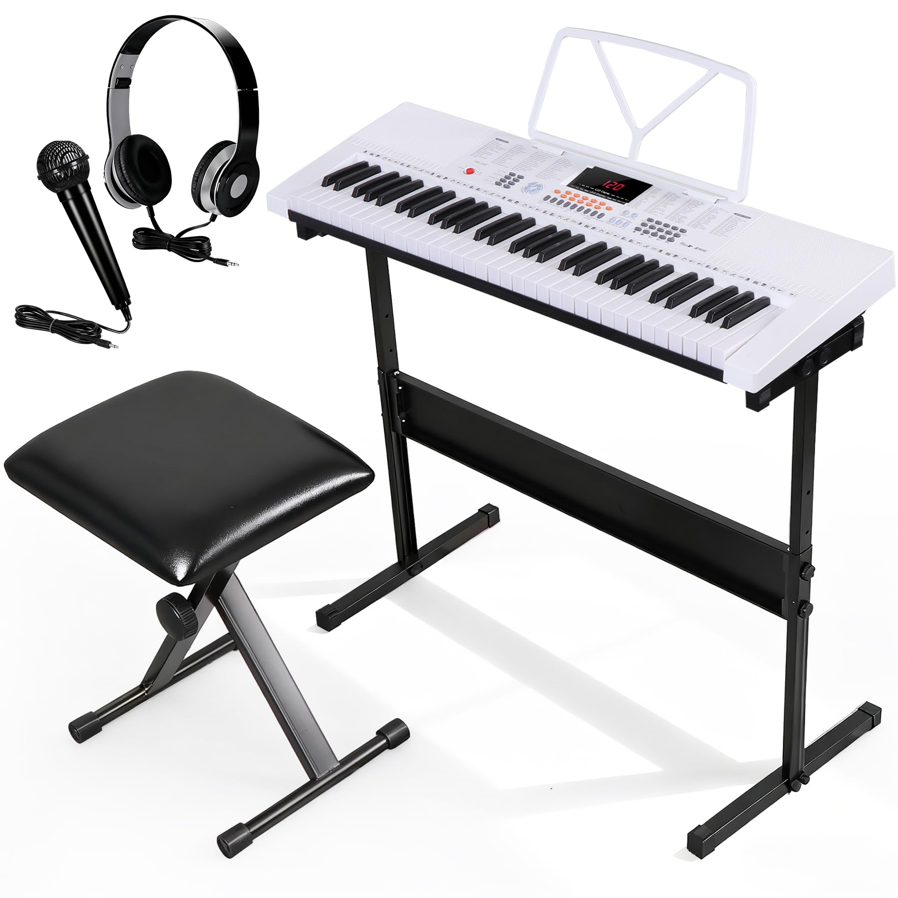 61 Key Keyboard Piano, Portable Electric Piano Keyboard for Beginners/Kids with Adjustable Piano Stand, Built-In Speakers, LED S