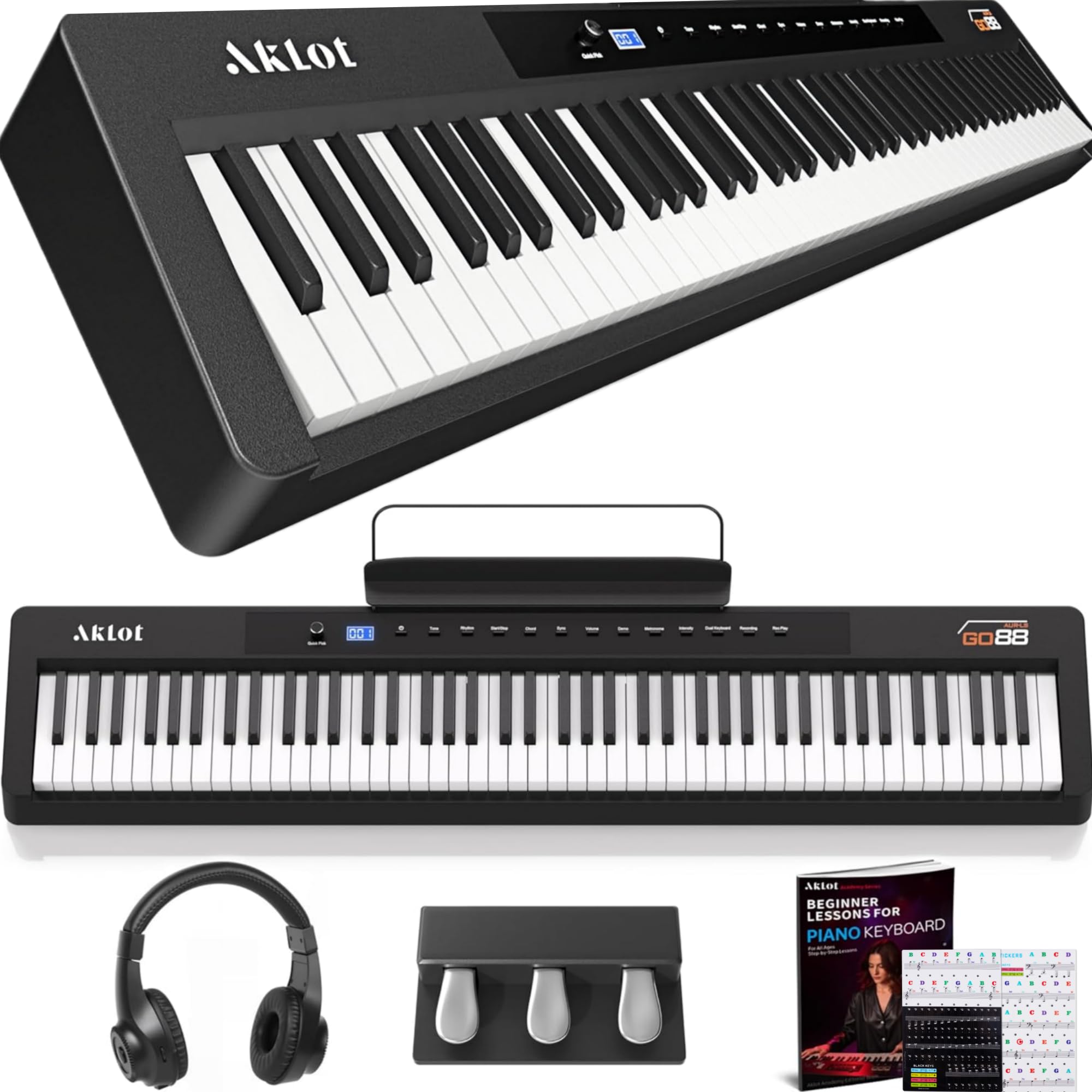 AKLOT Piano 88-Keys Weighted Hammer-Action, Electric Keyboard Digital Piano, Electric Triple Pedal, Dual Keyboards,Beginner Pian