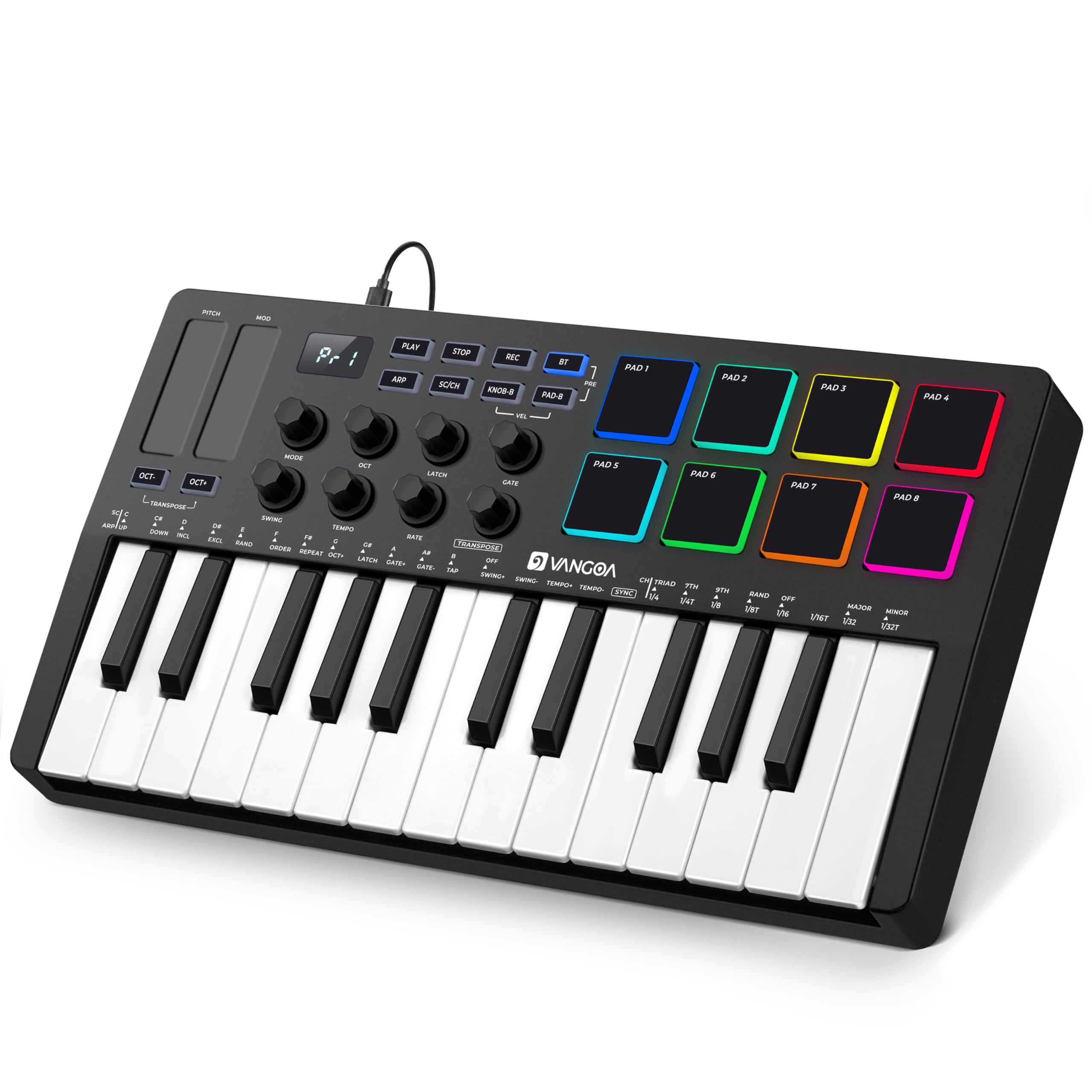 Vangoa Beat Maker Machine with 16 RGB Pads, Wireless USB Midi Velocity Drum Pad Controller 8 Knobs, Aftertouch Beating Machine w