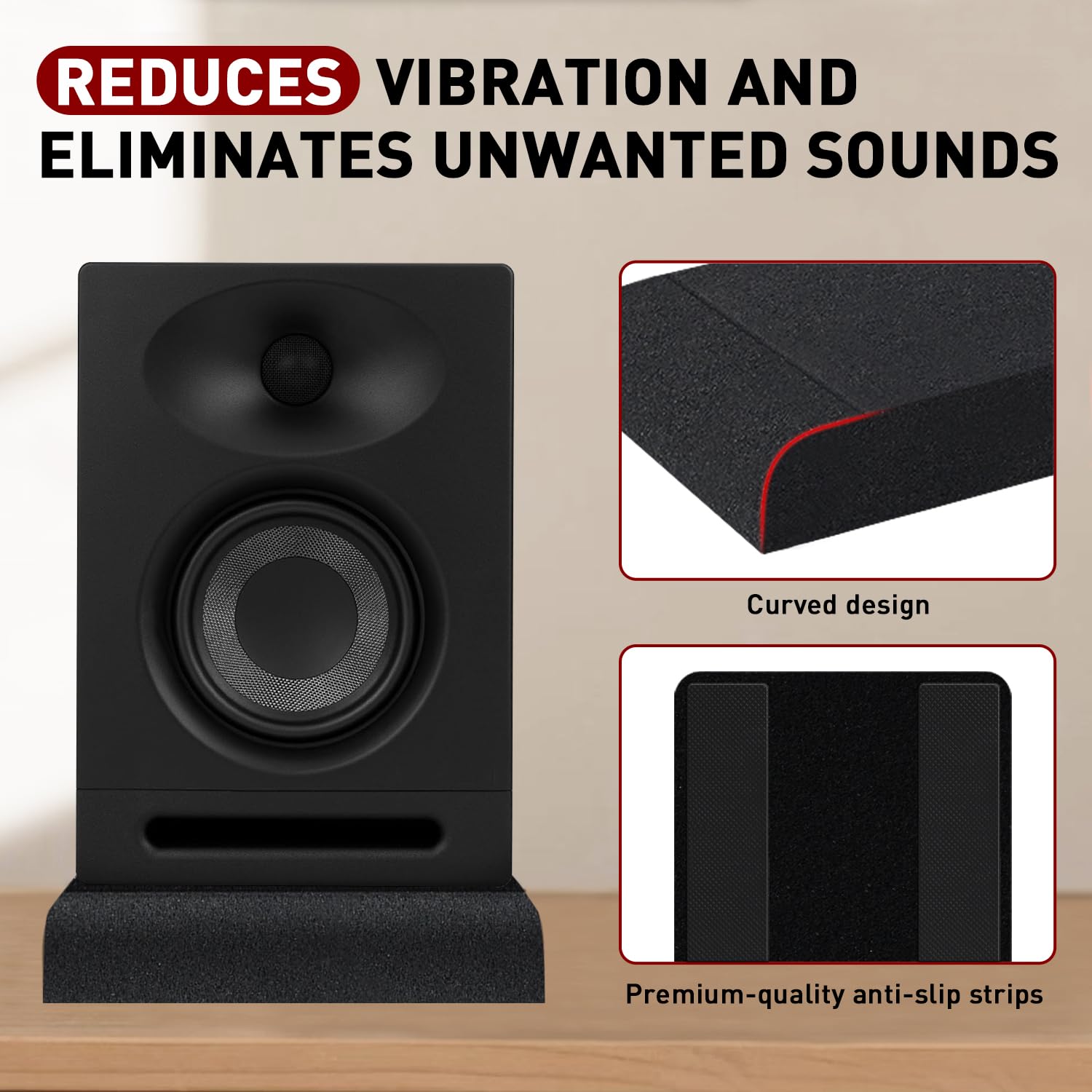 Focusound Studio Monitor Isolation Pads for 3-4.5 Inches Monitors, 2 Pack High Density Acoustic Speaker Isolation Pads Foam