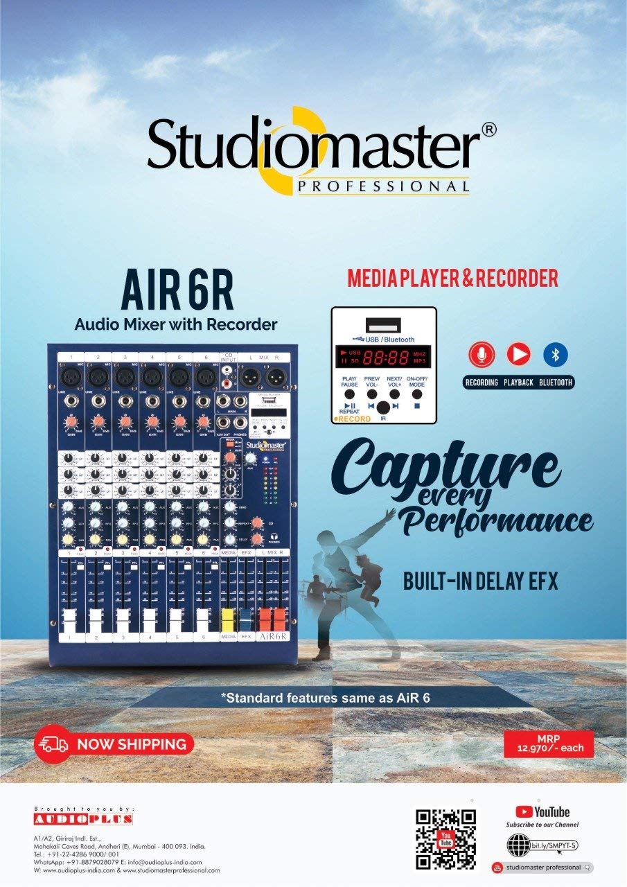 Studiomaster Air-6R With Inbuilt Recorder, Bluetooth,Usb & Echo Digital Sound Mixer