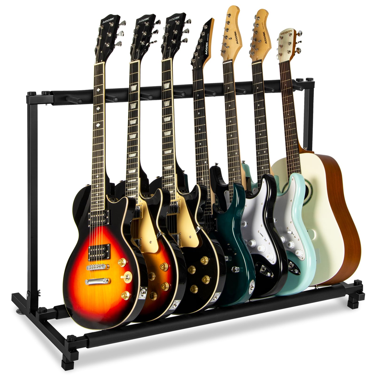 AODSK 7 Multi Guitar Stand Rack with Folding Design, Multiple Guitars Stand, Portable Black Guitar Holder, Black Guitar Display 