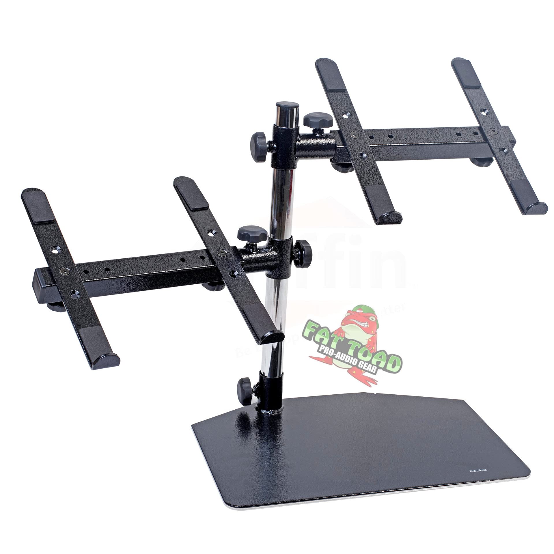 Double DJ Laptop Stand by FAT TOAD | 2 Tier PC Table Holder | Portable Computer Clamp Equipment Rack with Support Mounts for Mus