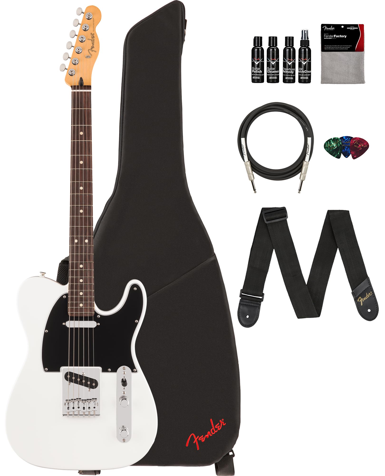 Fender Player Ii Telecaster - Polar White Bundle With Gig Bag, Strap, Cable, 3-Pack Picks And Guitar Cleaning Kit