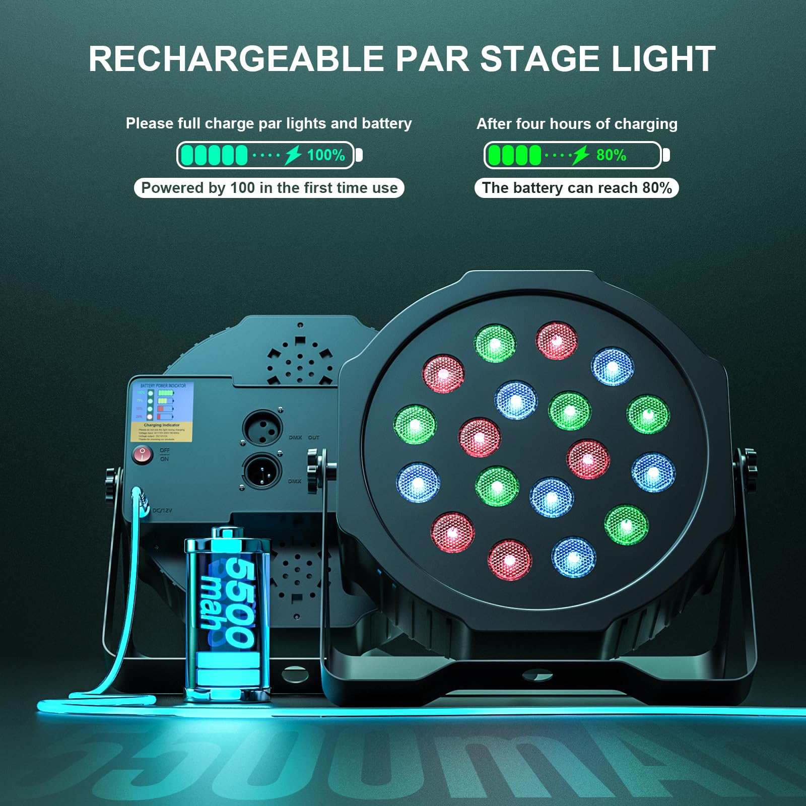 UKing Rechargeable Par Lights Wireless 18 RGB Stage Lighting Battery Powered Uplights DMX Control Uplighting for Wedding DJ Dis