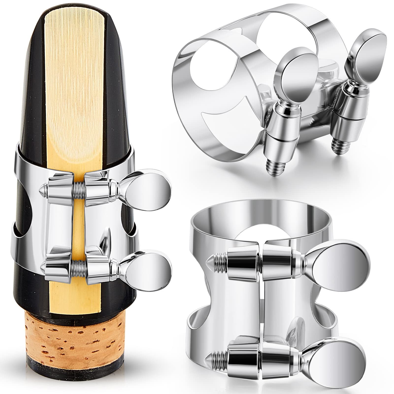 Treela 2 Pcs Clarinet Ligature Clarinet Mouthpiece Ligature Silver Clarinet Mouthpiece Ligature B Flat with Adjustable Screws Bb