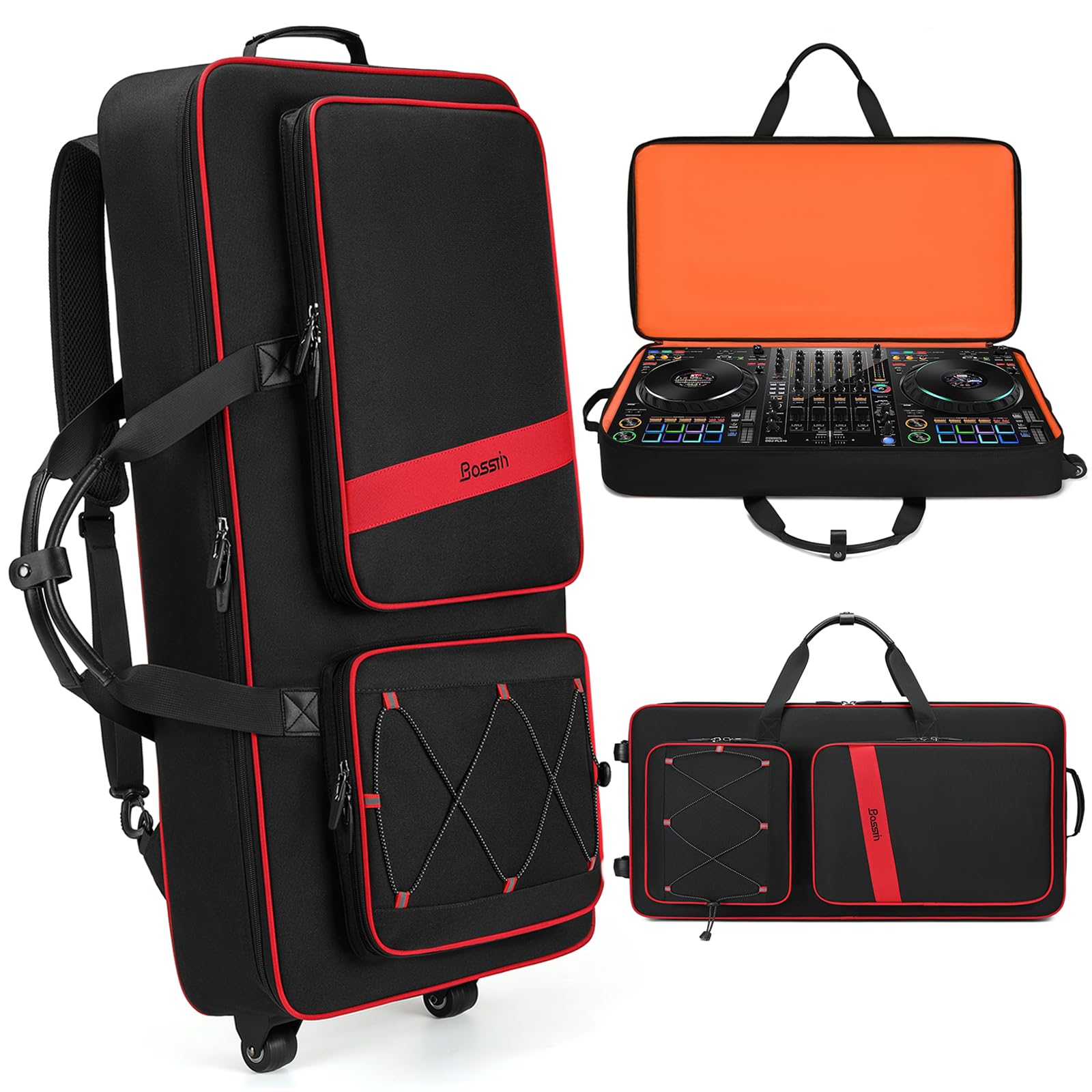 BOSSTIN DJ Controller Case with Wheels Compatible with DDJ FLX10 /1000 /FLX6 /REV7 /REV5, Rolling DJ Case for Equipment, Padded 