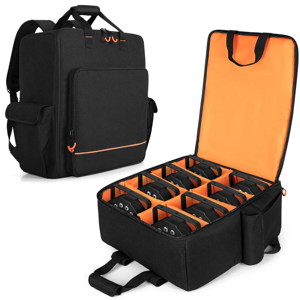 Luxja Padded Par Bag (Backpack) Fits 8 Lights, Light Case With Inner Divider And Accessory Pockets, Black