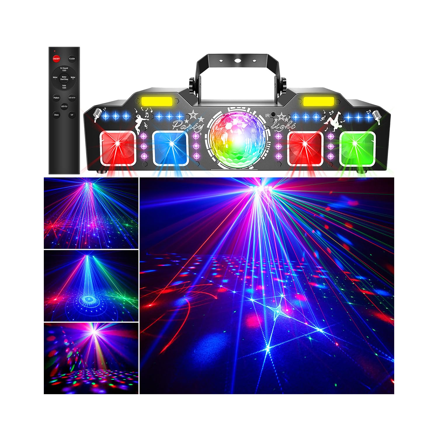 DJPTYGCK 7 in 1 Dj Disco Ball Party Lights with DMX512 and Sound Activated LED Strobe Stage Lighting Show for Parties Indoor Dan