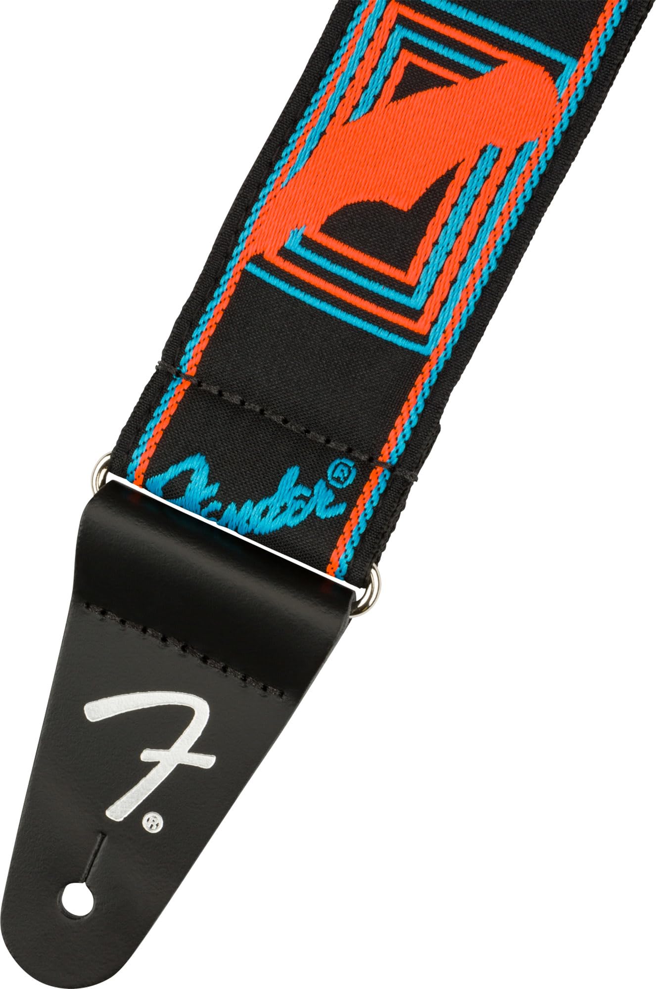 Fender Neon Monogrammed 2-Inch Guitar Strap - Blue and Orange Bundle with Strap Blocks and Picks