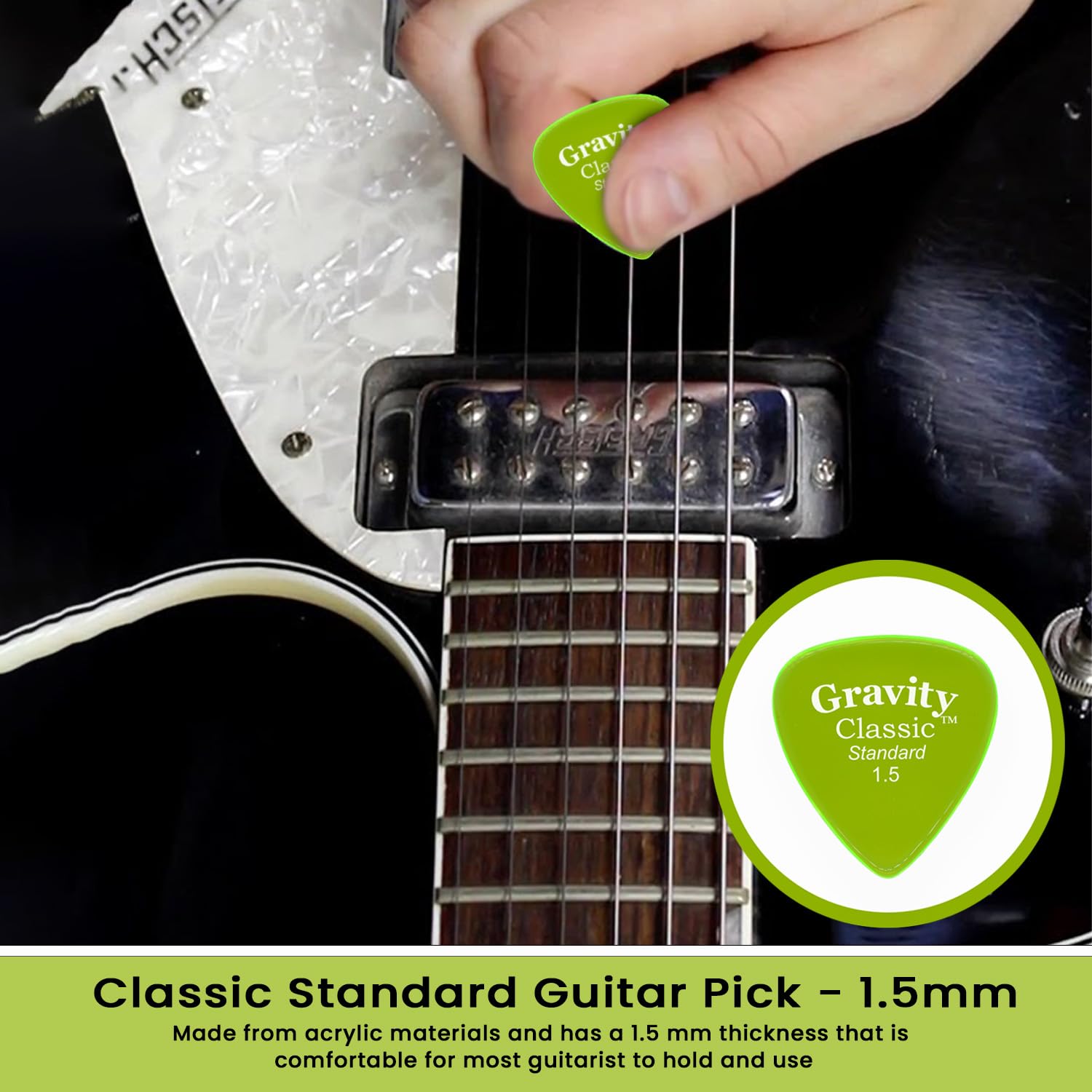 Gravity Picks Classic Guitar Pick - 1.5mm Fluorescent Green - Polished