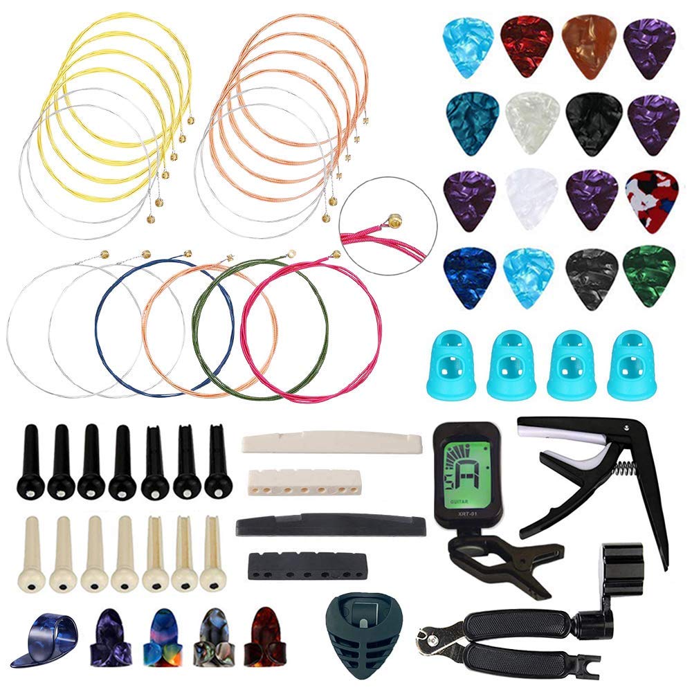 66Pcs Guitar Accessories Kit, Acoustic Guitar Changing Tool, Including Acoustic Strings, Guitar Picks, Capo, String Winder&Cutte