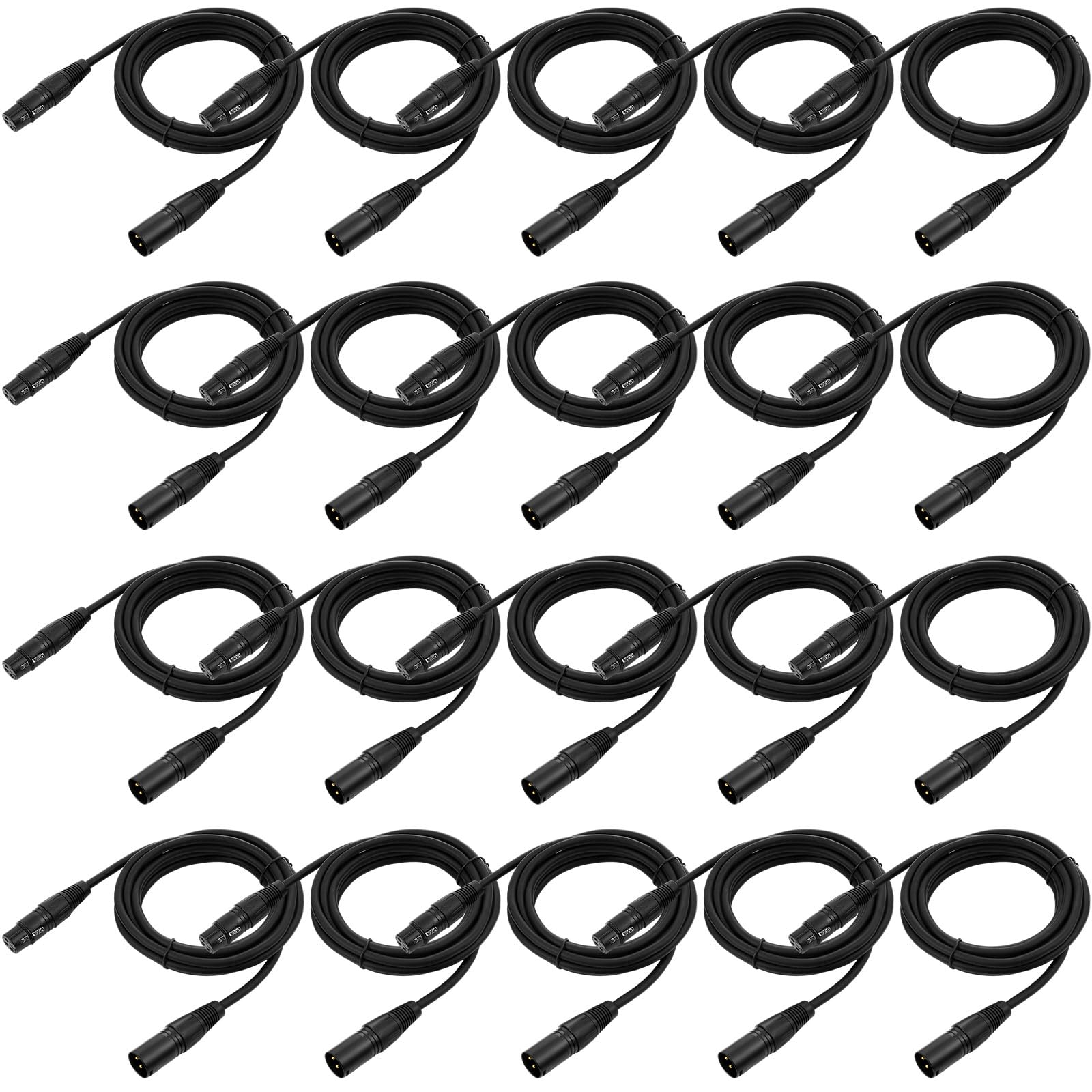Xuhal 20 Pcs Flexible DMX Cable 1 Meter DMX Signal Cables Wires with Metal Connectors 3 Pin Signal XLR Male to Female Connection