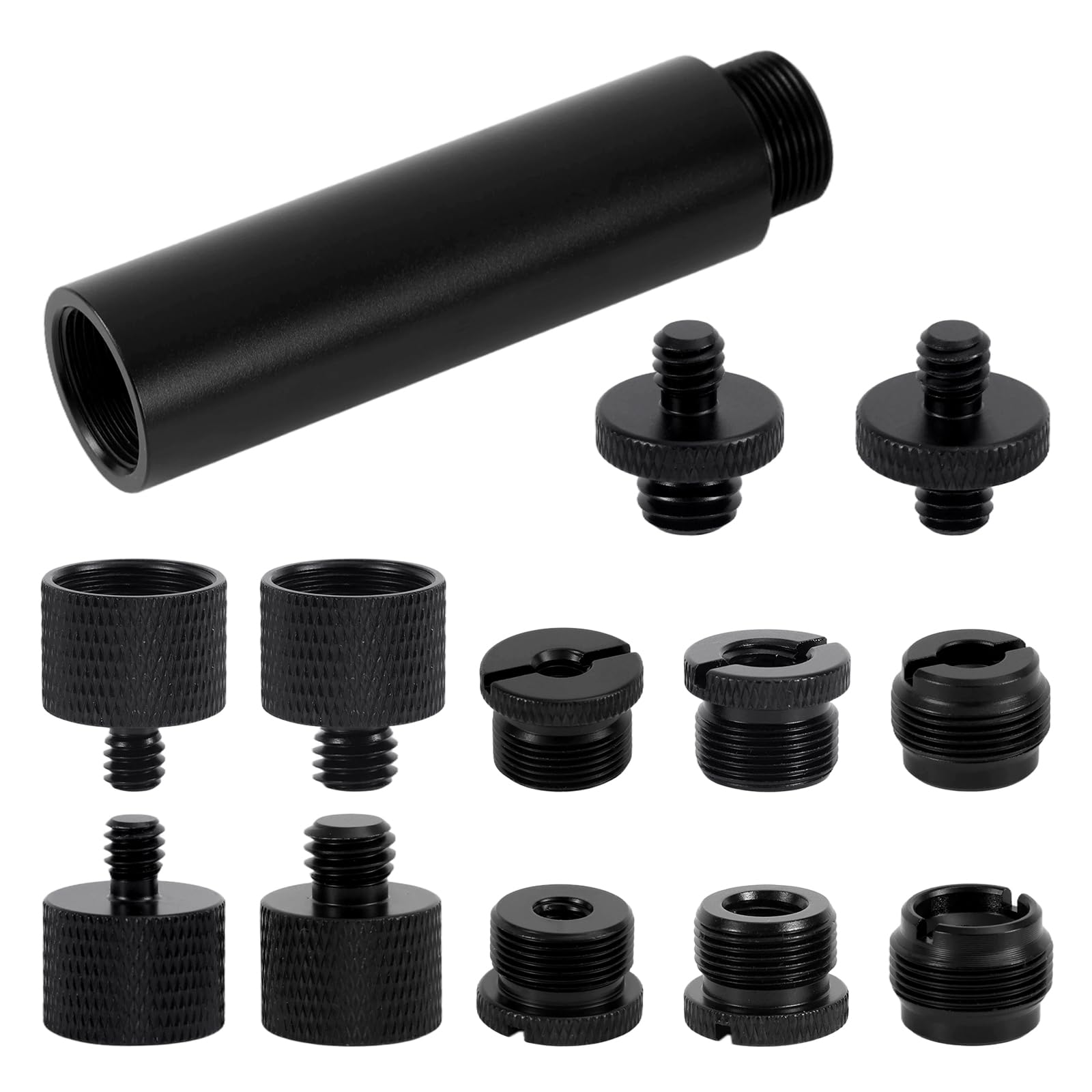 13pcs Microphone Stand Adapter Screws with Extension Tubes, Aluminum Alloy 3/8 to 5/8 & 1/4 Thread Converters Mic Screw Adapter 