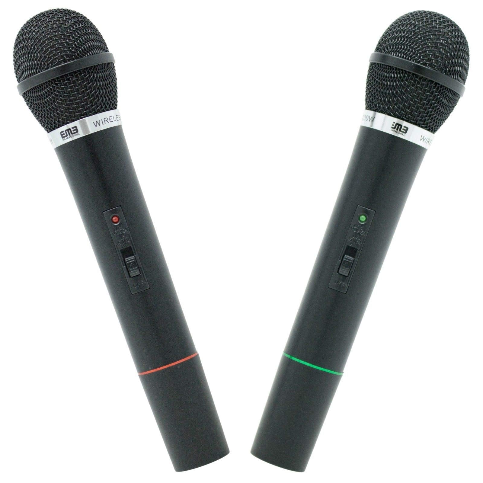 EMB EM-200W Professional Wireless Microphone System Dual Handheld (2 Microphones) 1 Cordless FM Receiver Including 1X 1/4'' Jack