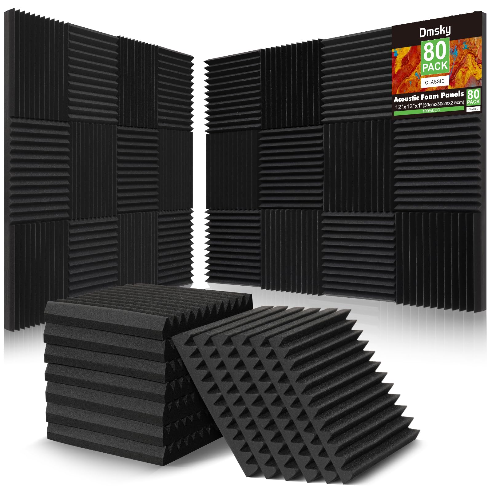 80 Pack Acoustic Foam Panels,1''X 12'' X 12''Sound Proof Foam Panels-High Density Sound Absorbing Panels,Fire Resistant Soundpro