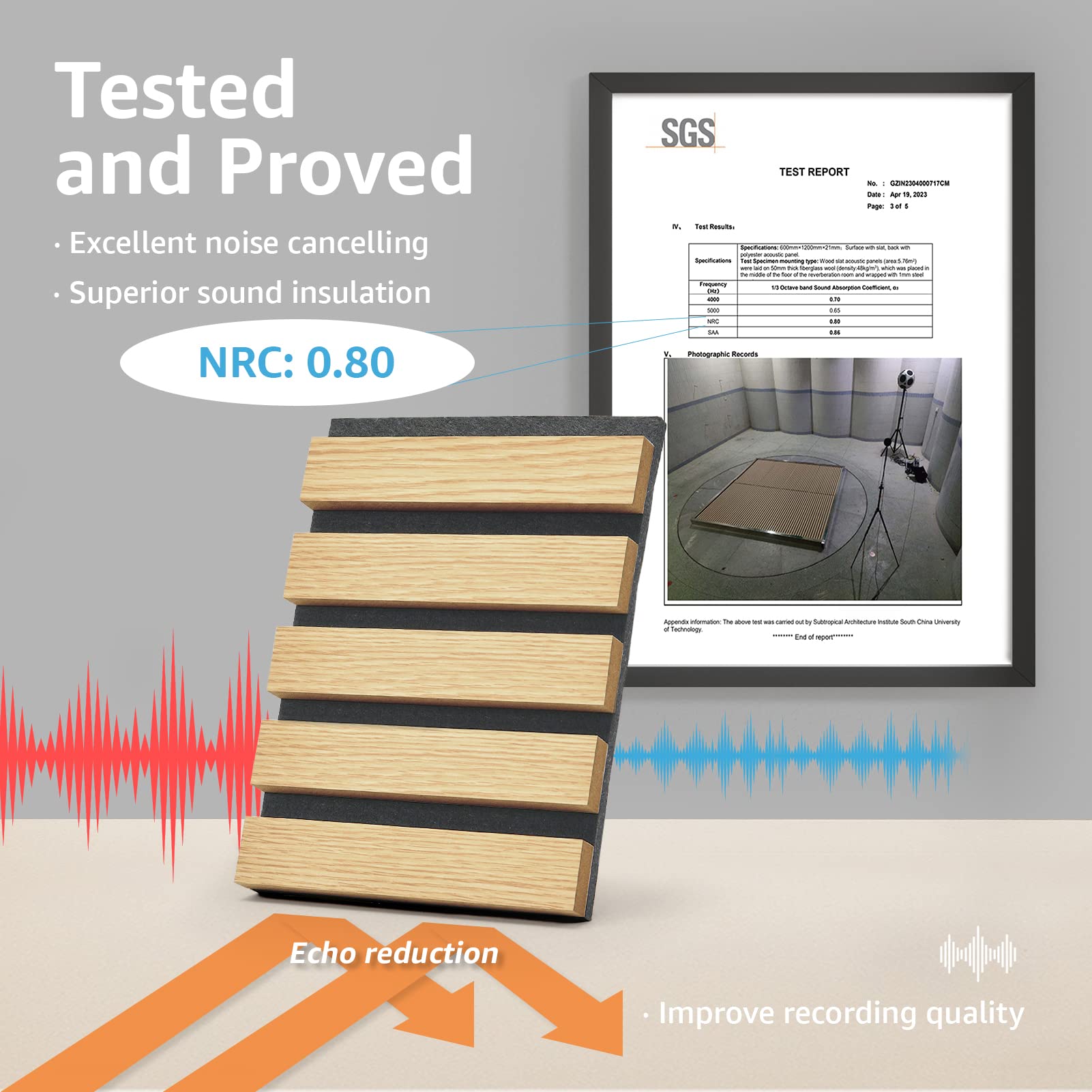 Art3d 2 Wood Slat Acoustic Panels for Wall and Ceiling - 3D Fluted Sound Absorbing Panel with Wood Finish - Oak