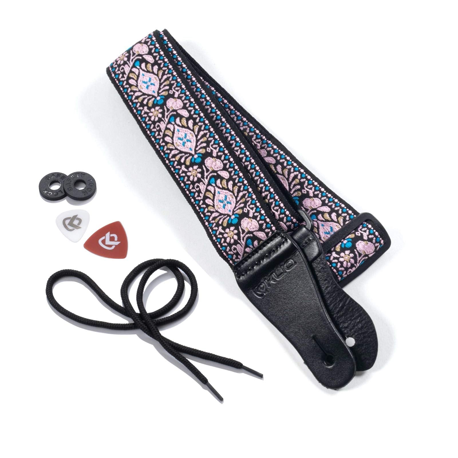Kliq Vintage Woven Guitar Strap For Acoustic And Electric Guitars + 2 Free Rubber Strap Locks, 2 Free Guitar Picks And 1 Free La