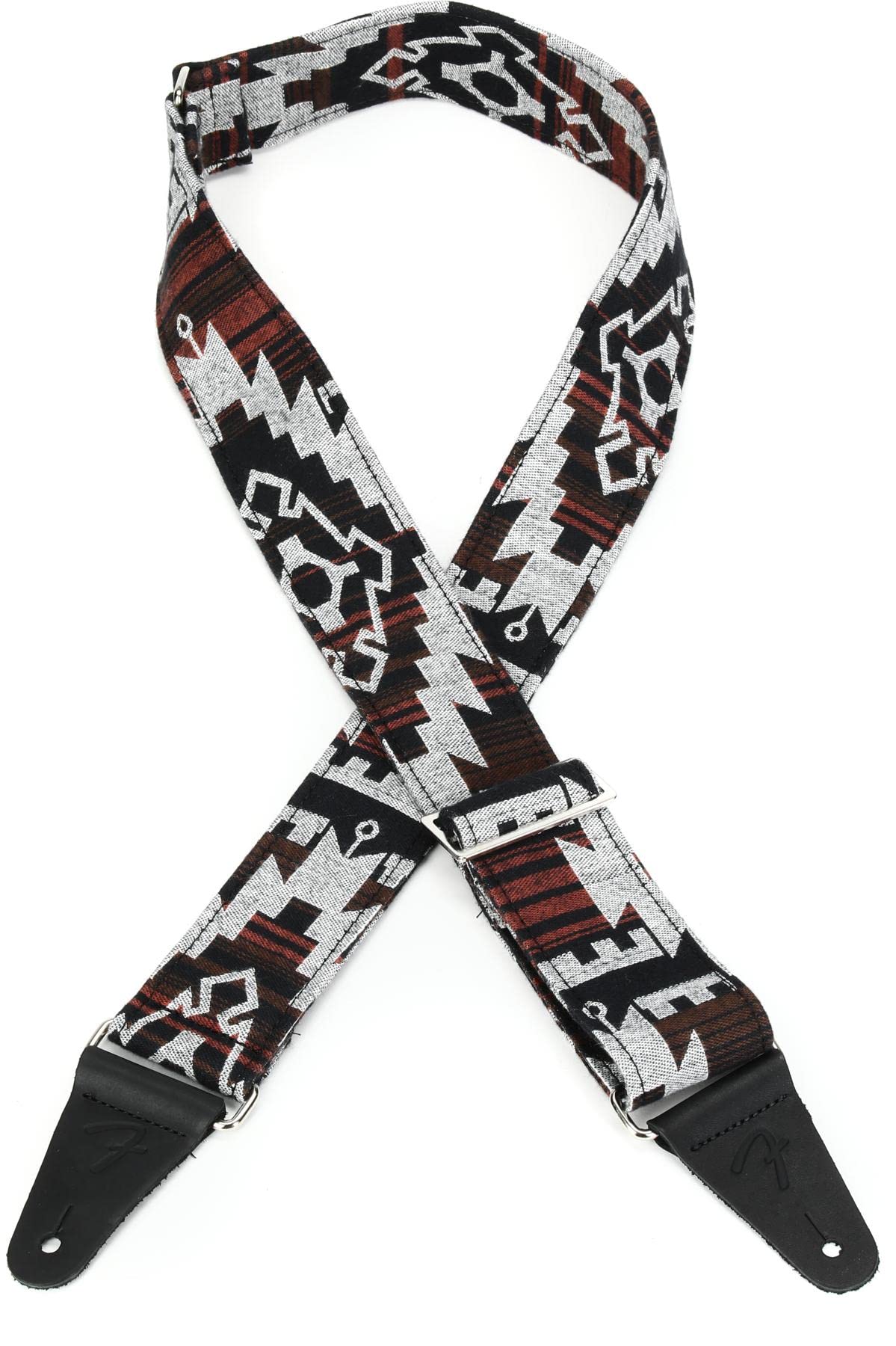 Fender Zion Guitar Strap, 2In, Adjustable Strap, Crafted From Thick, Double-Sided Polyester Cotton Weave, Leather Ends, Black Az