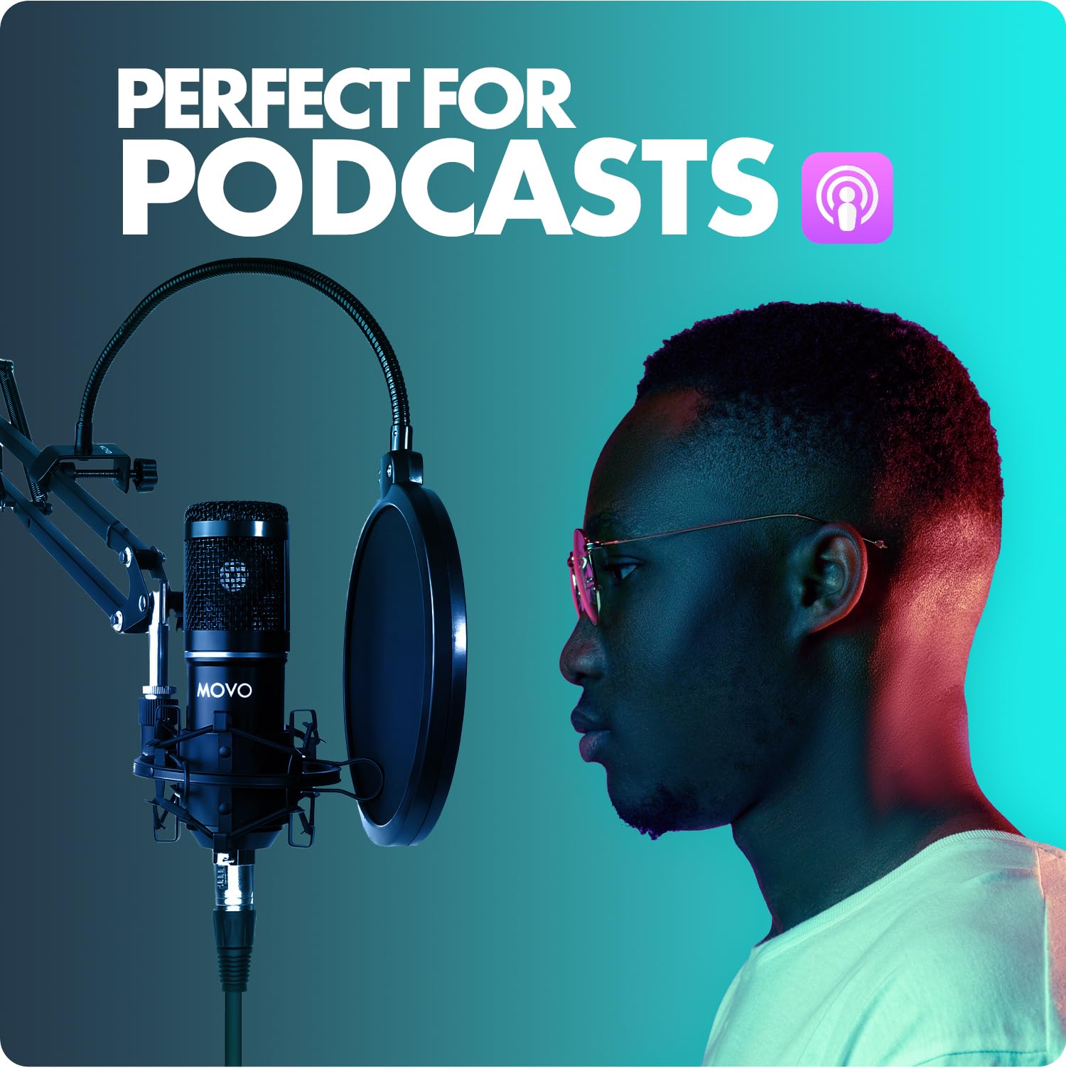 Movo PodPak2A 2-Pack Universal Cardioid Condenser Microphone Kit with Articulating Scissor Arm Mic Stand, Shock Mount, and Goose