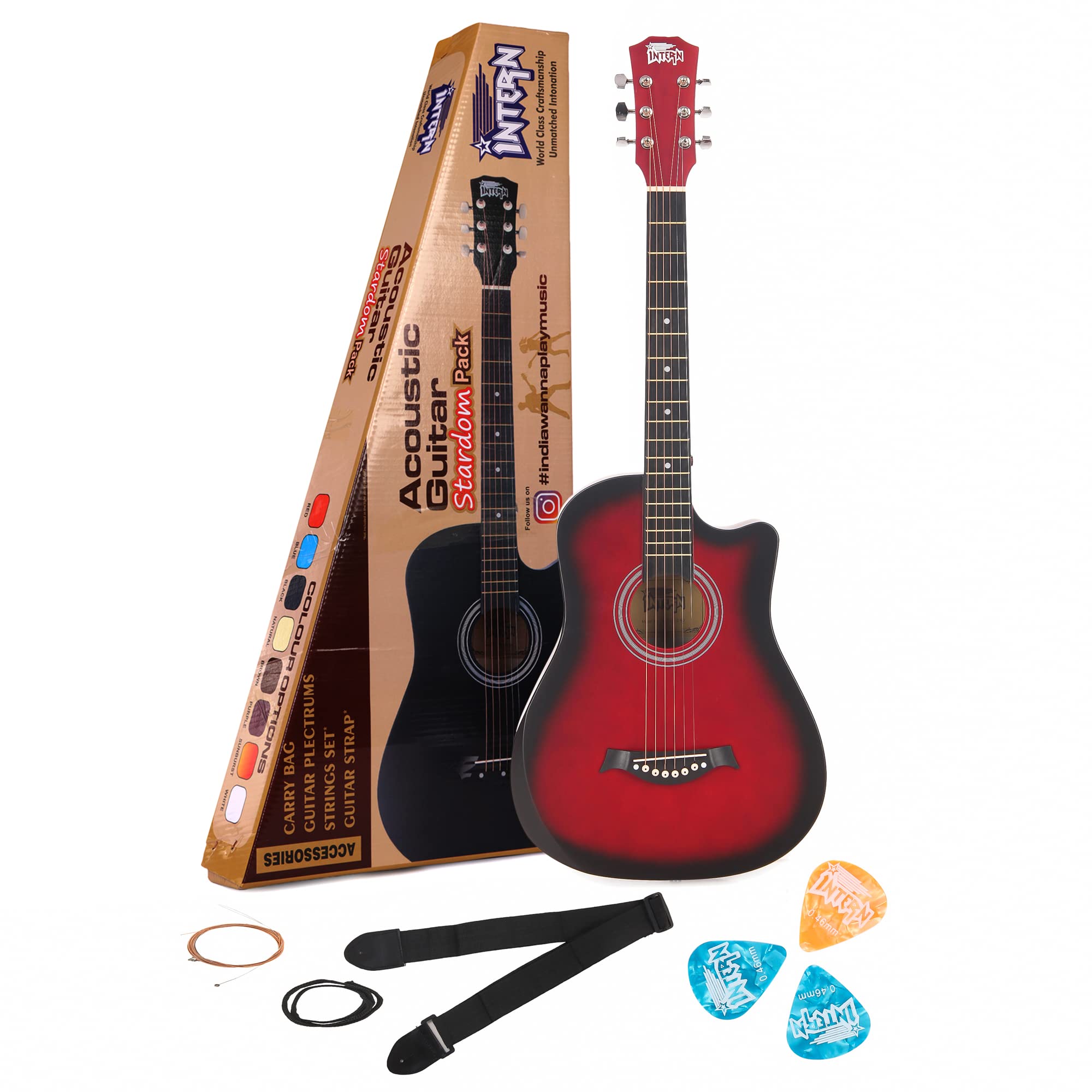 Intern Cutaway Design Acoustic Guitar Pack -Humidity Proof, Bend Resistance, Durable Action, Natural Tone & Bright Resonance. Re