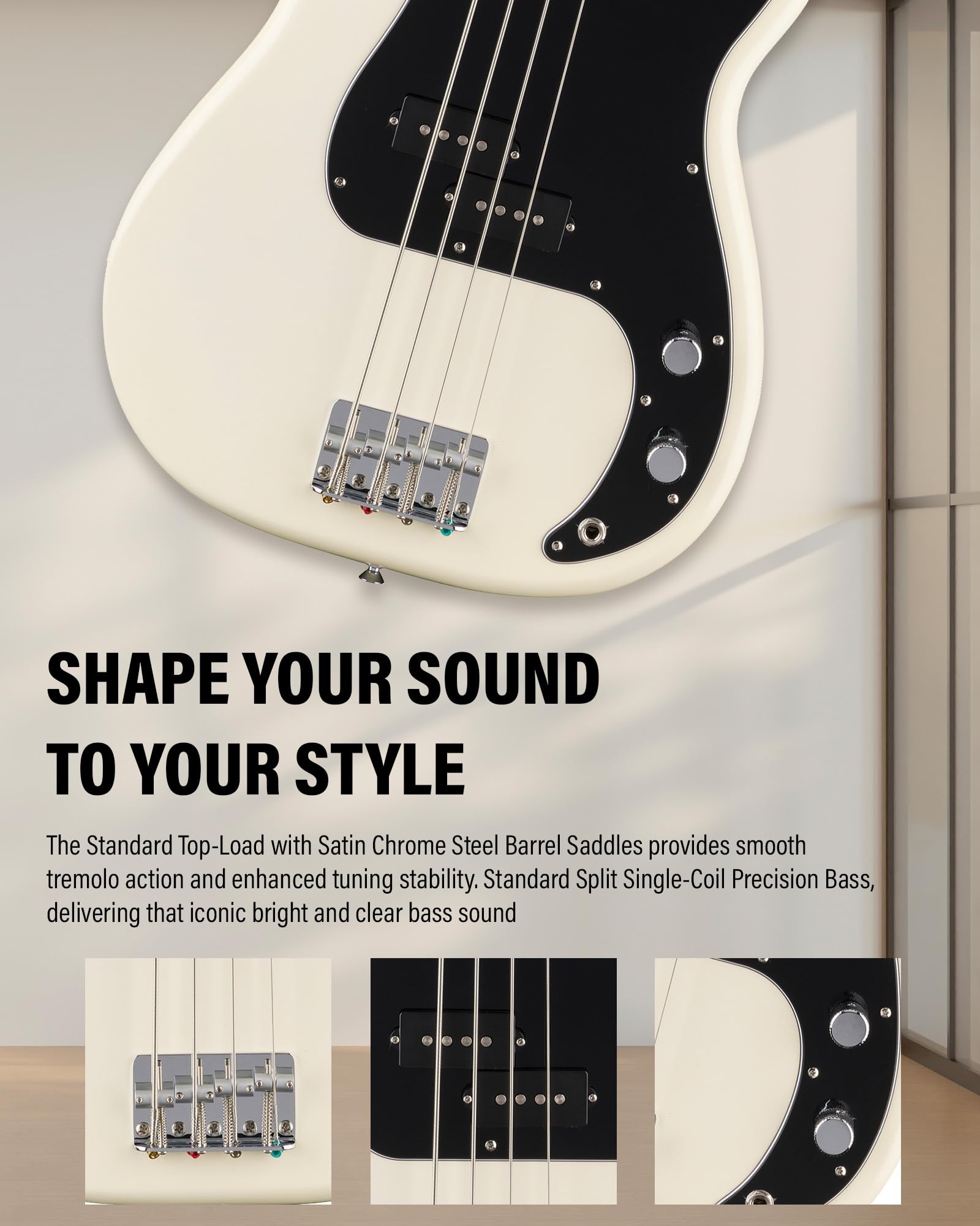 Fender Standard Precision Bass - Olympic White Bundle with Strap, Guitar Cleaning Kit, and Austin Bazaar Instructional Video