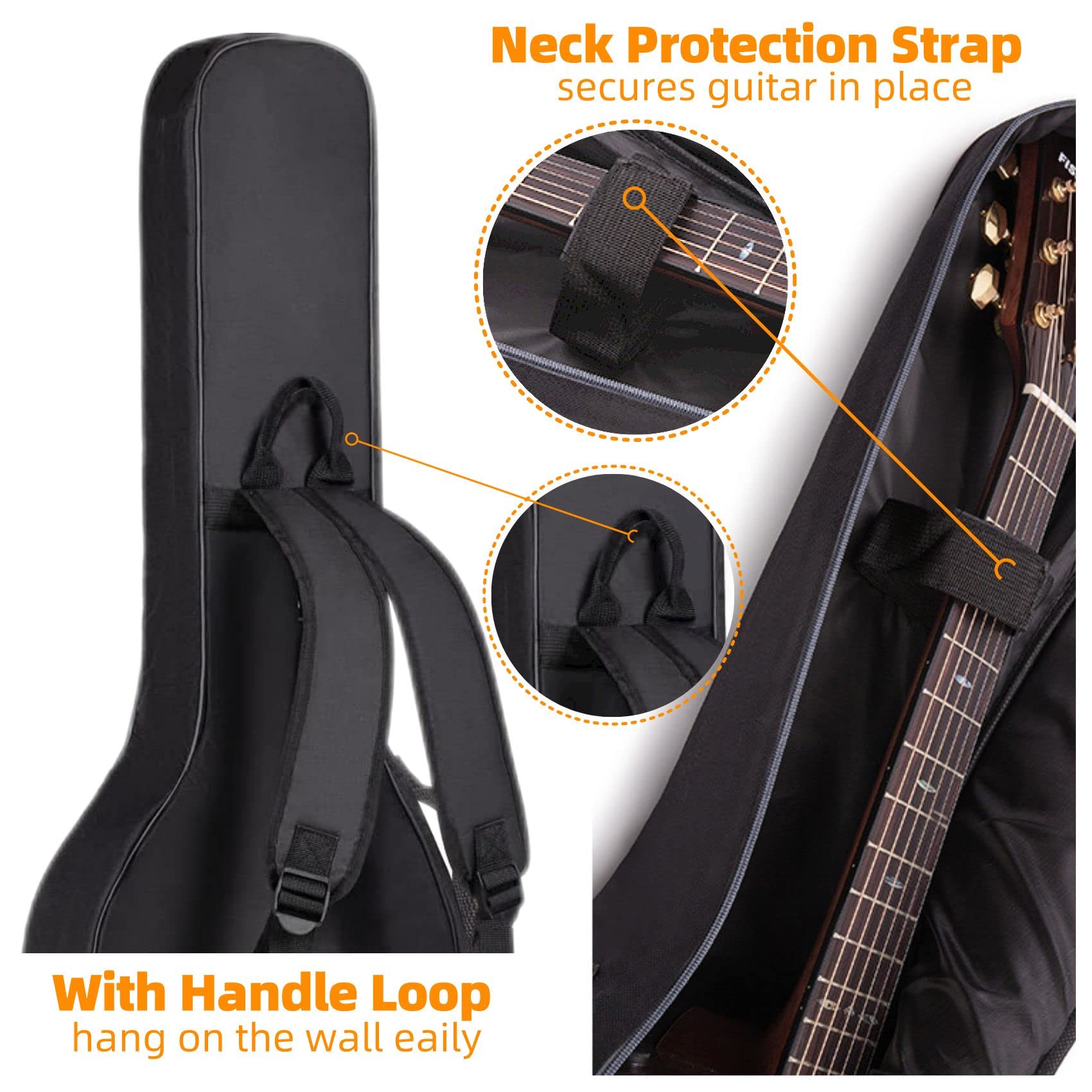 GIGKOUKI Guitar Bag 38 39 Inch Acoustic Guitar Gig Bag Soft Case 0.35 Inch Thick Padding Classical Guitar Backpack Large Pocket
