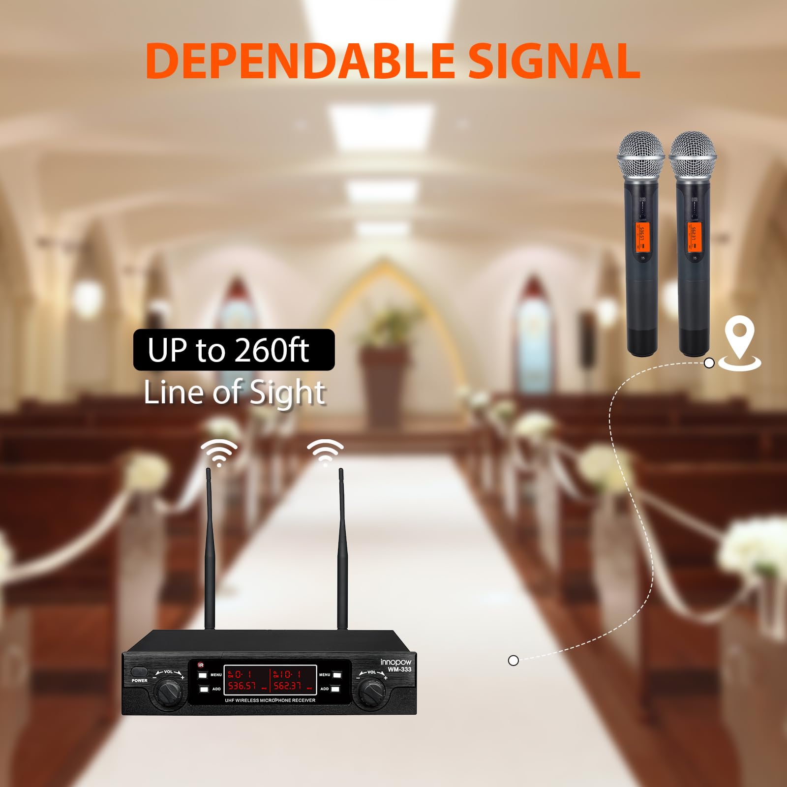 innopow 200-Channel Wireless Microphones System, Dual UHF Metal Cordless Mic Set, Auto Scan, Long Range 200-240Ft,16 Hours Use f