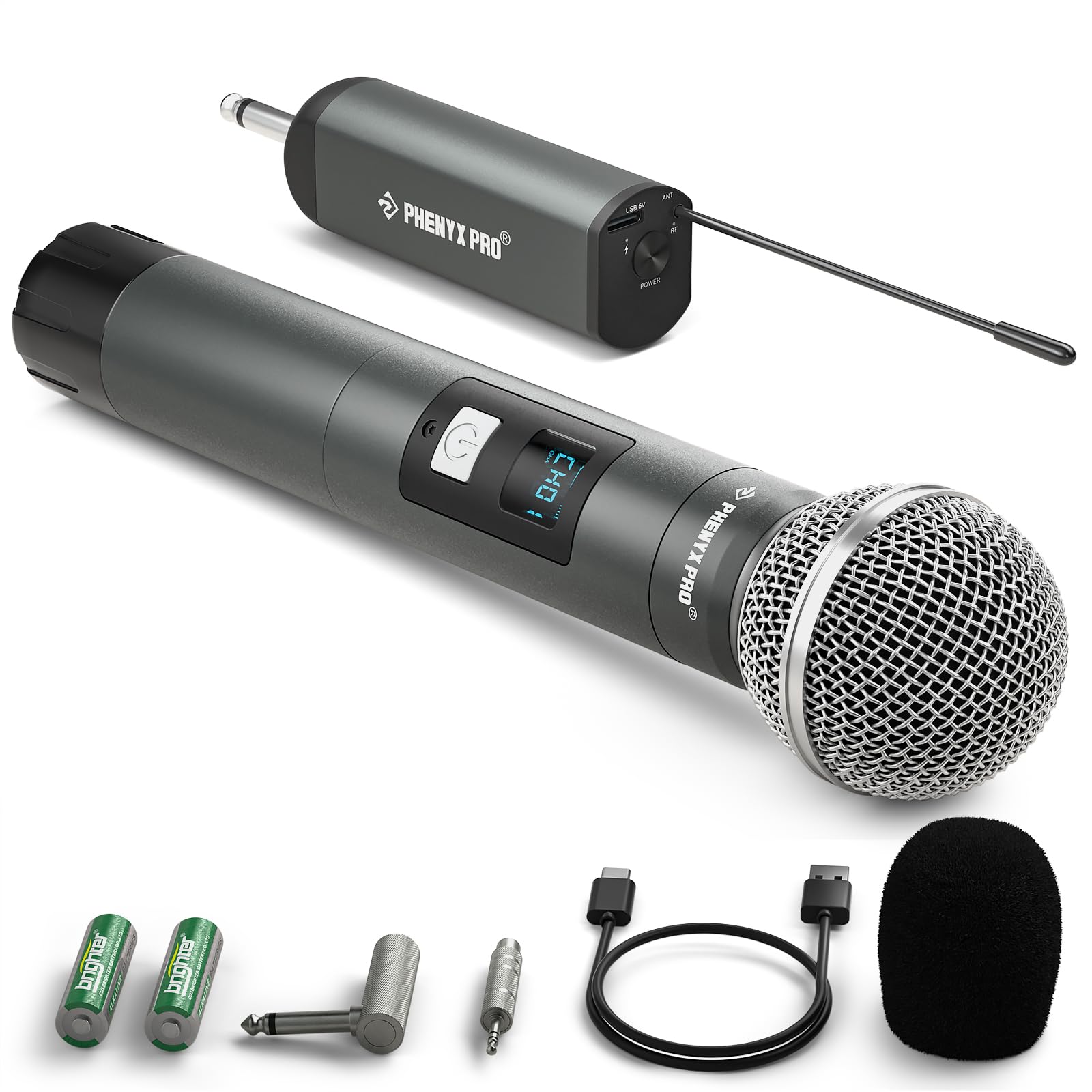 Phenyx Pro Single Digital Wireless Microphone System, w/1 Metal Handheld Dynamic Microphone, Mini Receiver, 15 UHF Frequencies, 