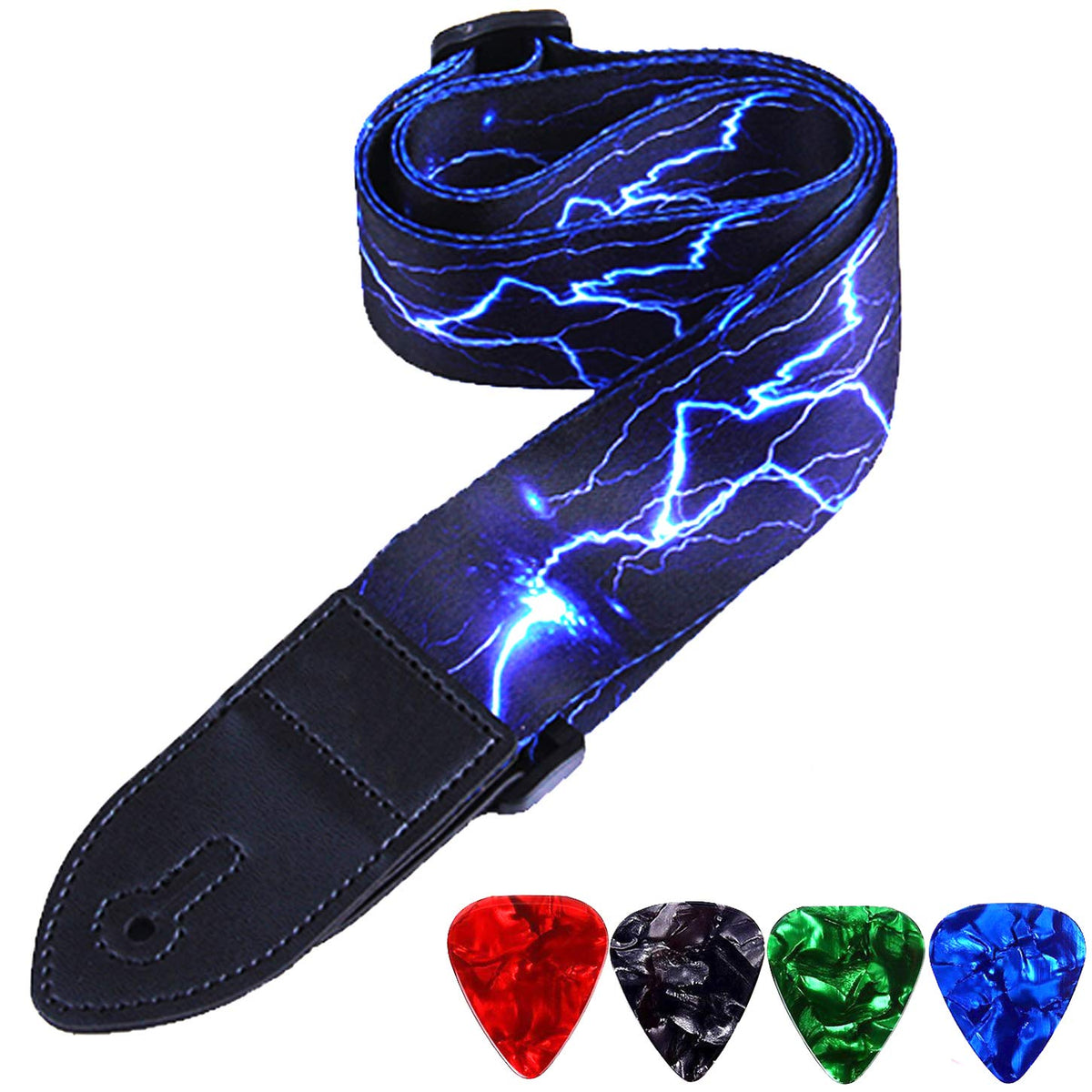 Wogod Guitar Strap Jacquard Weave Hootenanny Guitar Strap With Leather Ends