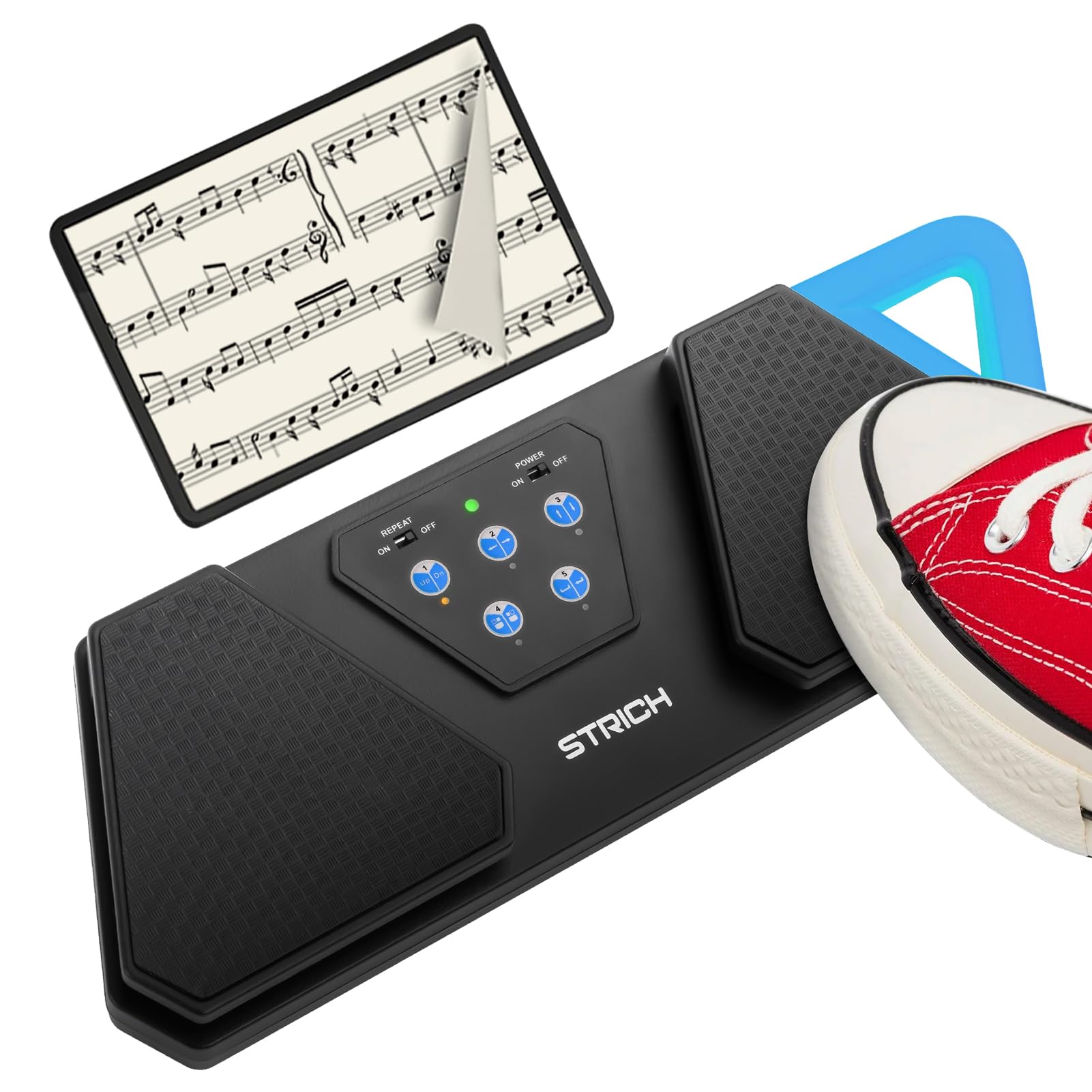 STRICH Wireless Page Turner Pedal for Musical Instruments, Anti-Slip Rubber Portable Foot Pedal, Silent Rechargeable Music Page 