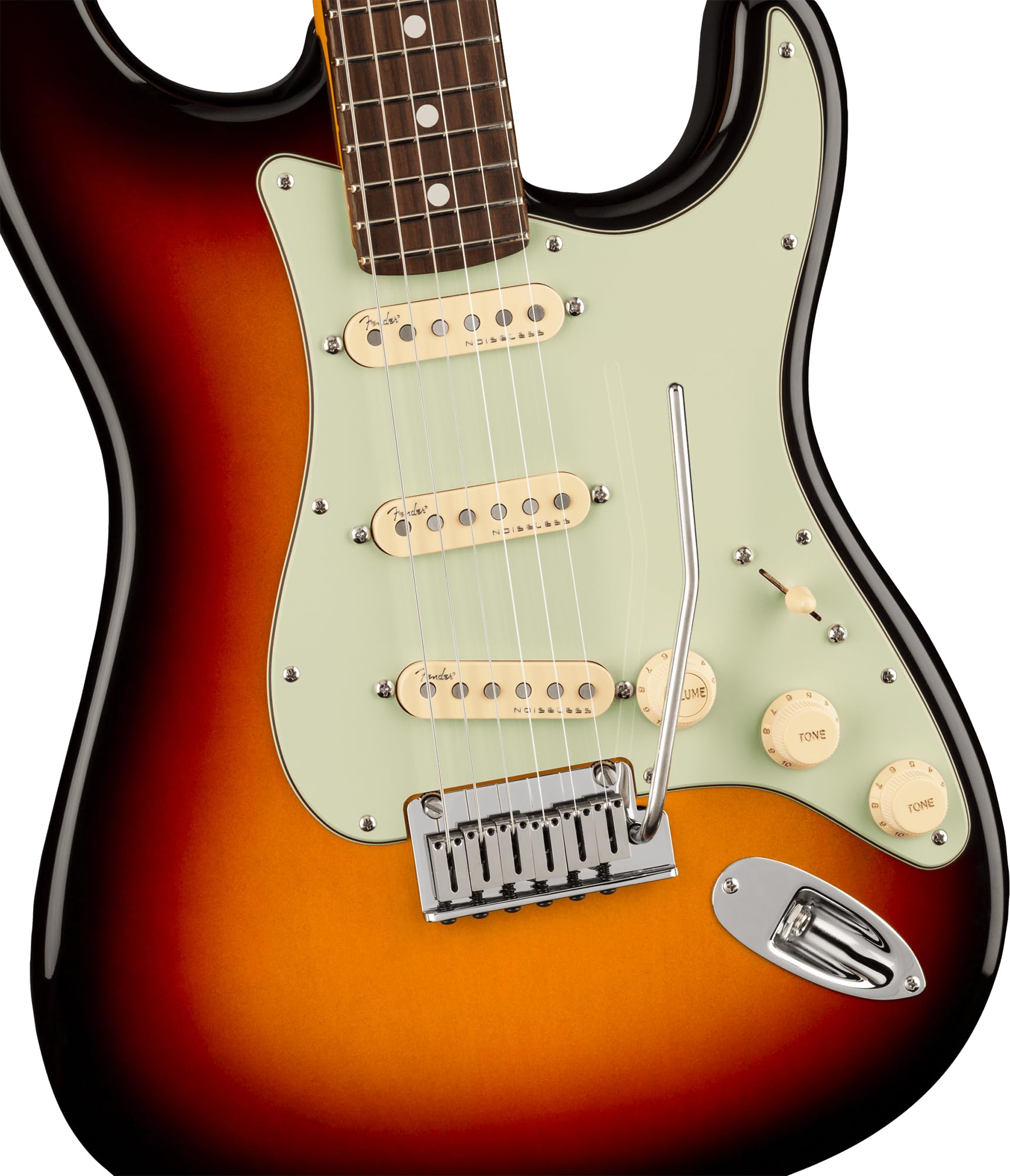 Fender American Ultra Stratocaster Rosewood Fingerboard - Ultraburst Bundle with Case, Hat, Strap, Cable, and Guitar Cleaning Ki